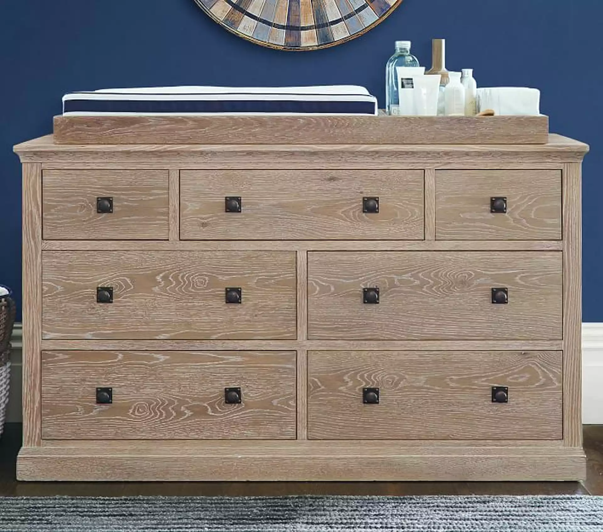 Charlie Extra Wide Dresser; Topper Set, Smoked Gray