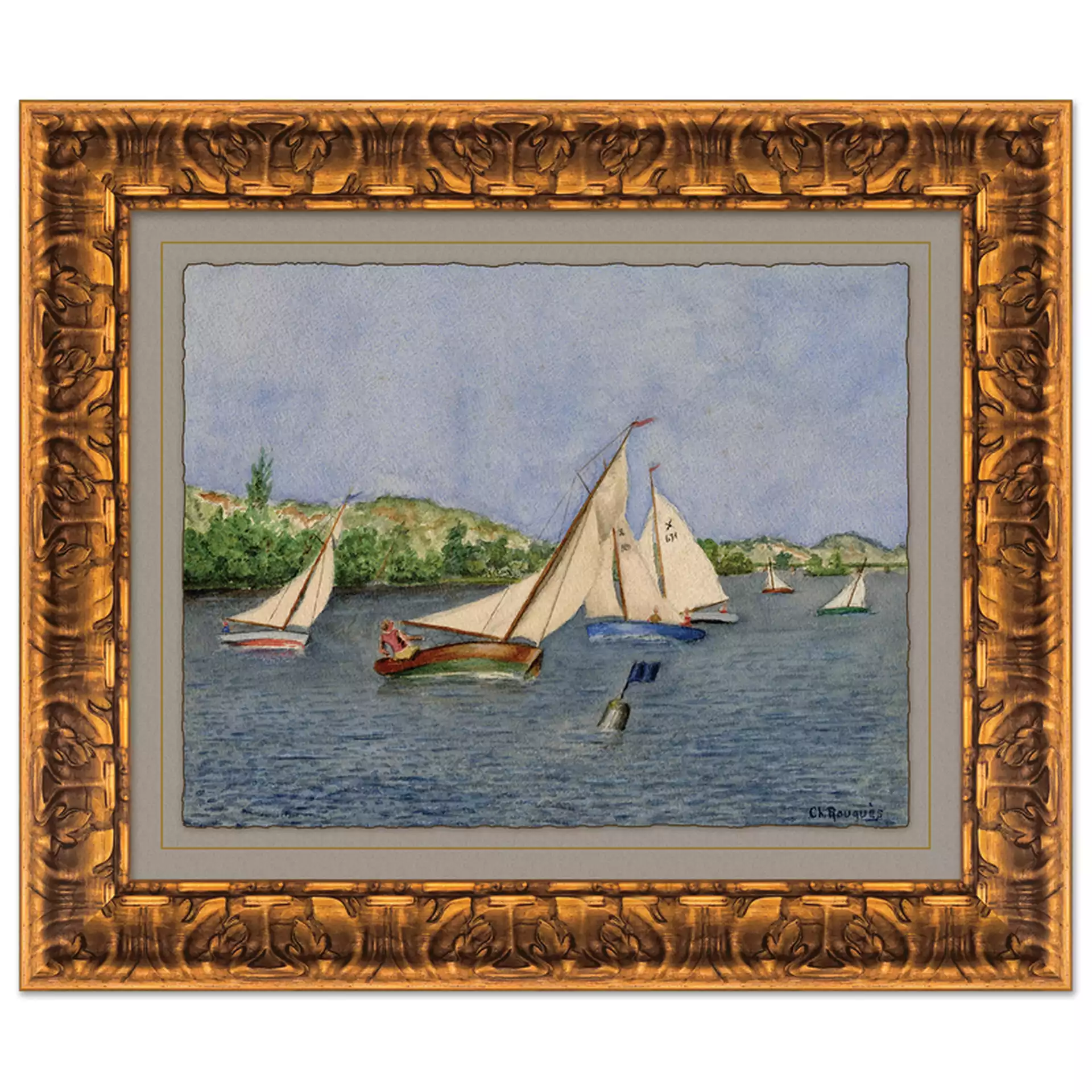 Boat Race In Harbor Art Print, 26" x 22"