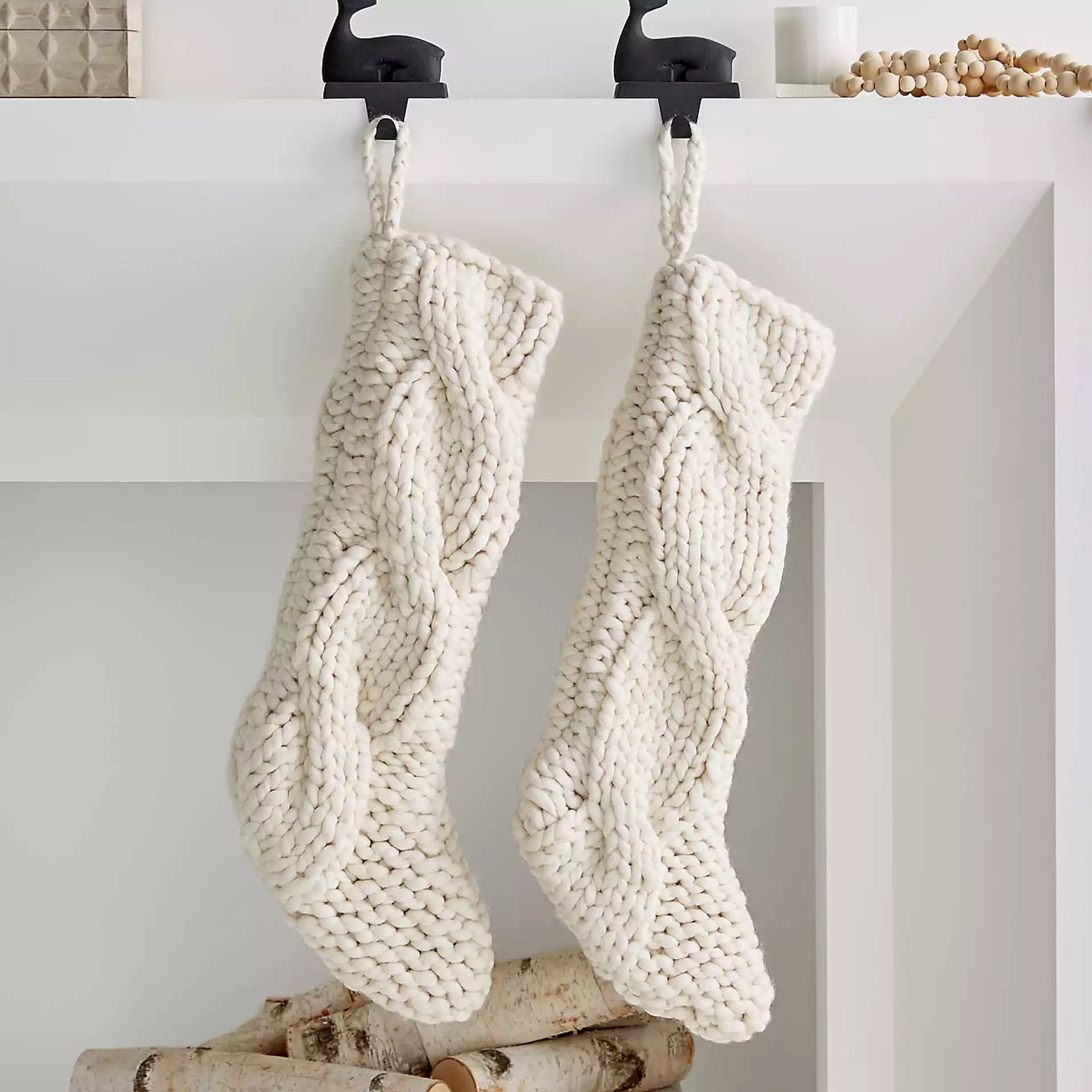 Cozy Cable Knit Christmas Stocking, Ivory