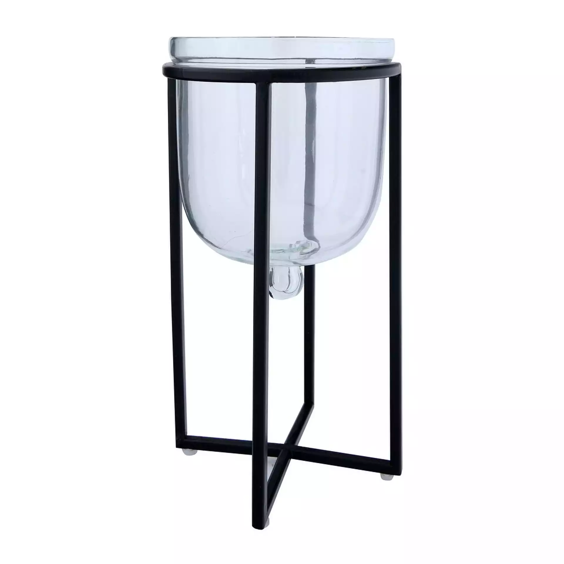 Glass Planter with Black Metal Stand, Set of 2 Pieces