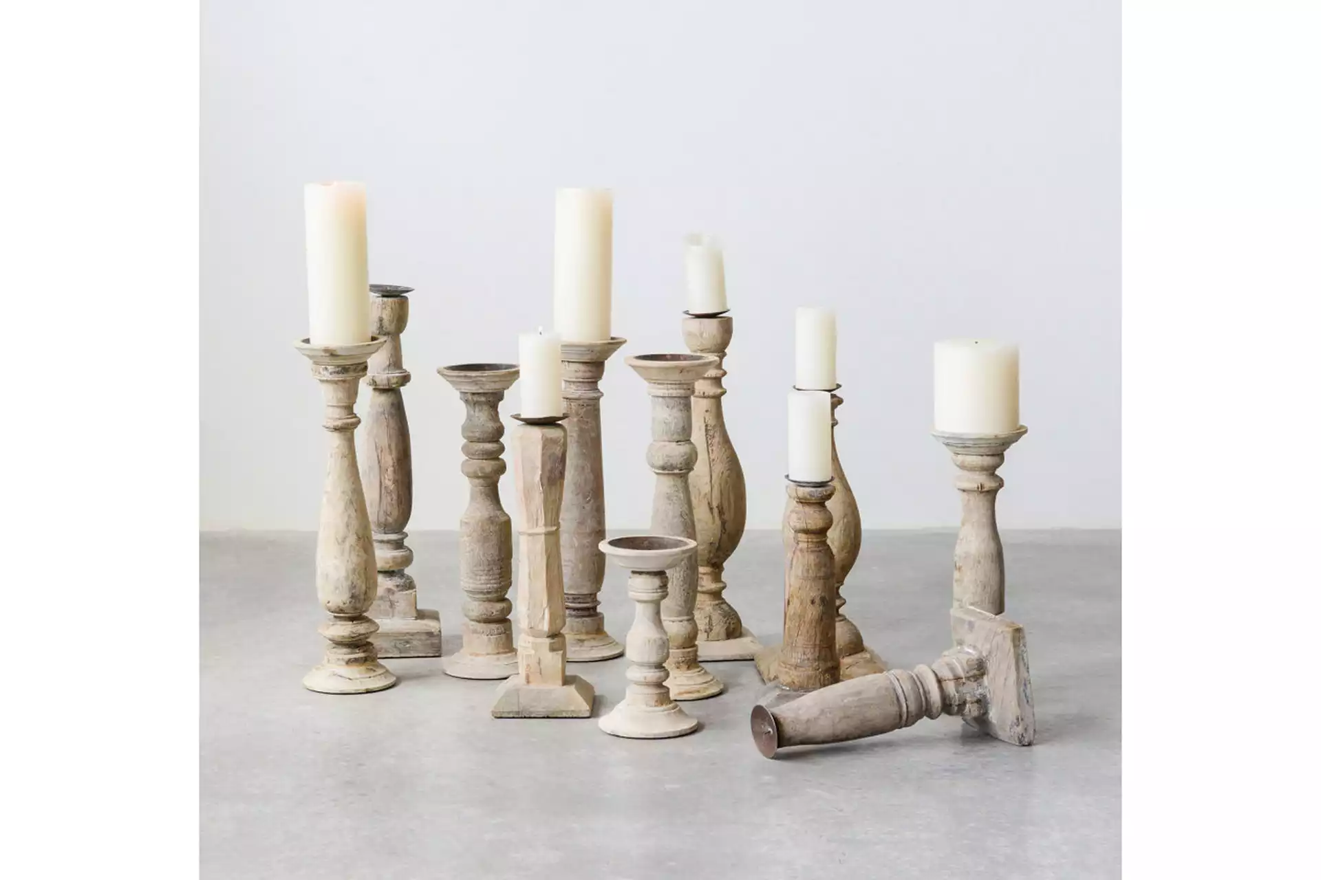 Assorted Wood & Metal Candleholders, Set of 6