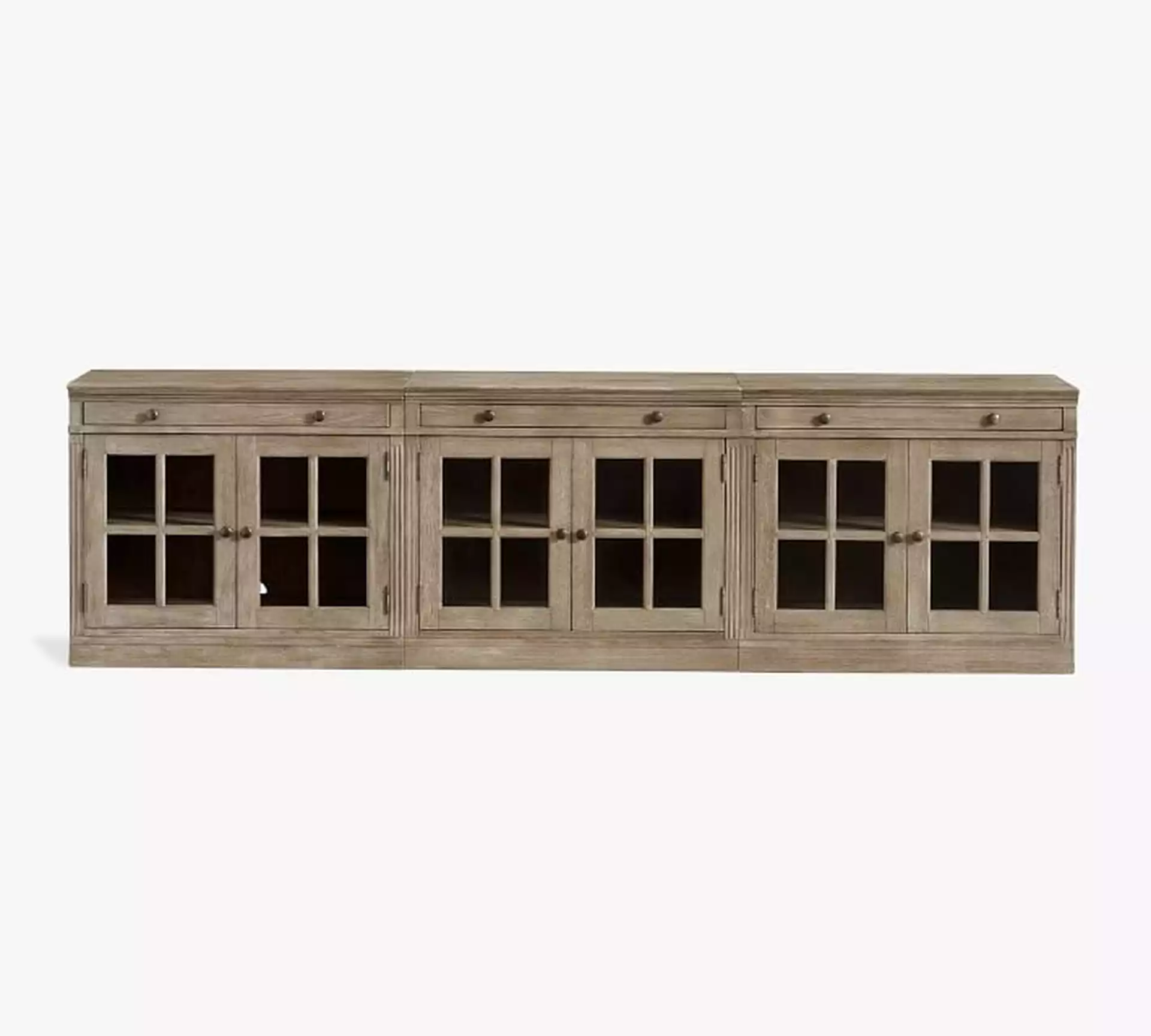 Livingston 105" Media Console with Glass Door Cabinets, Gray Wash