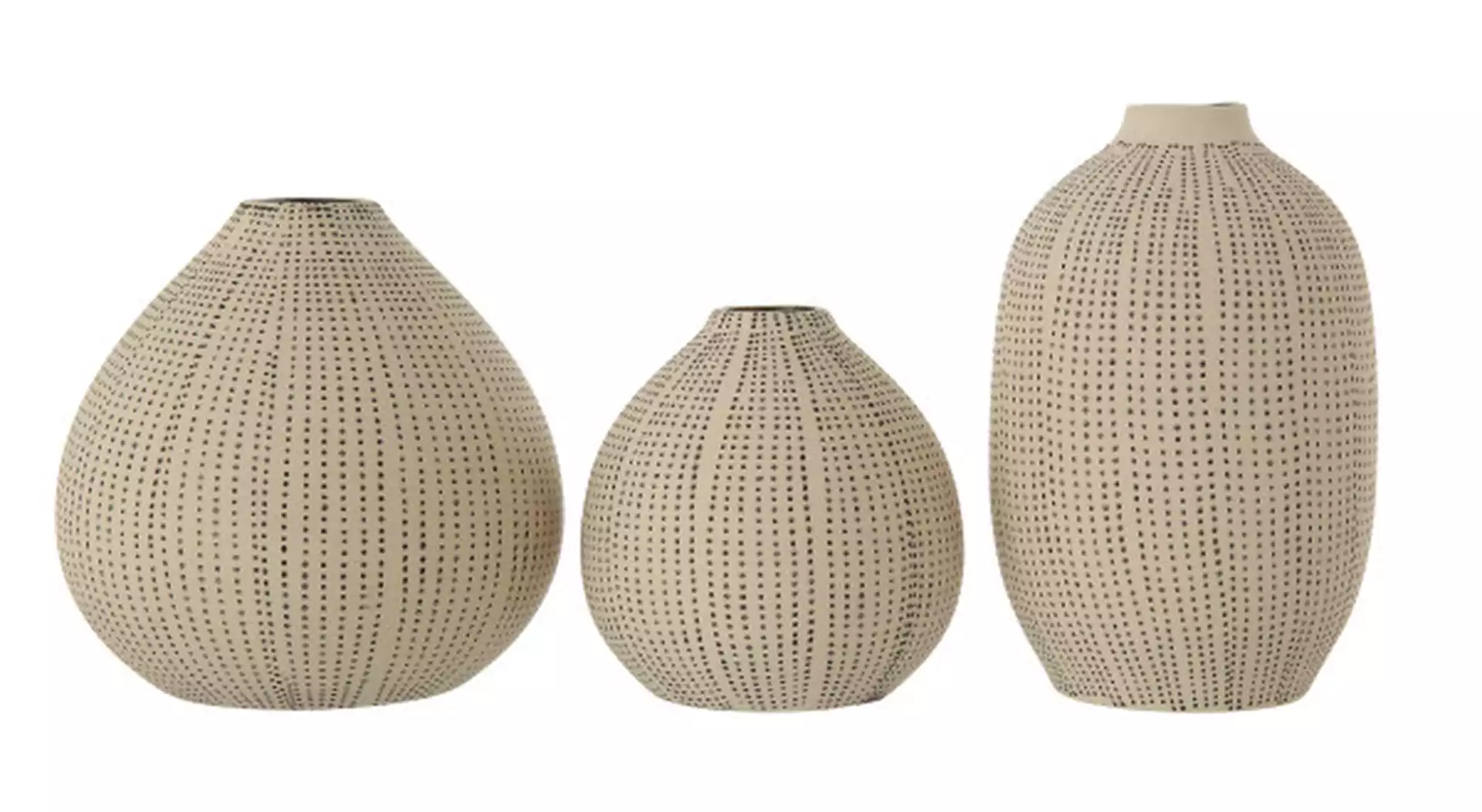 Black Polka Dots Stoneware Textured Vases, Set of 3