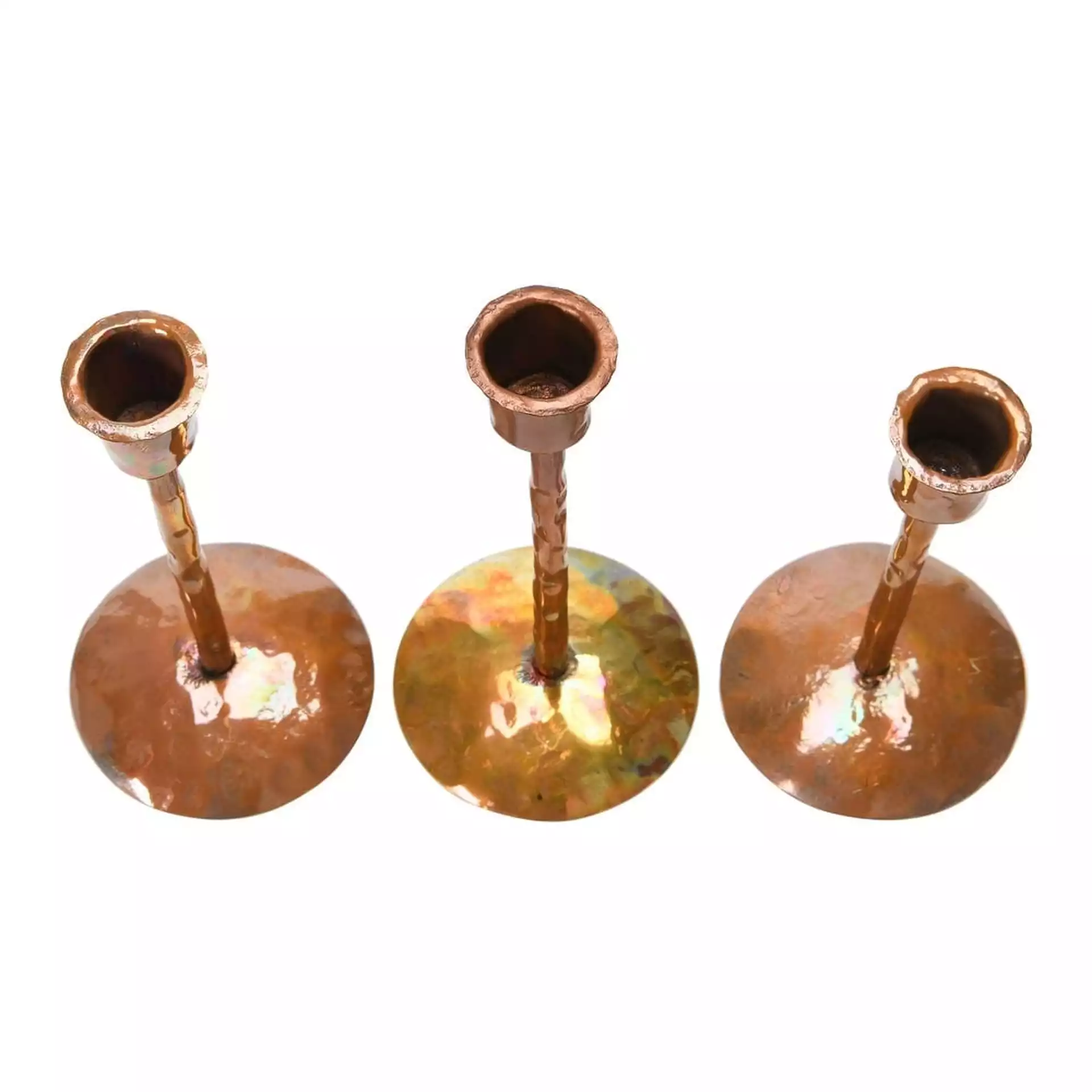 Traditional Metal Candle Holder, Burnt Copper, Set of 3