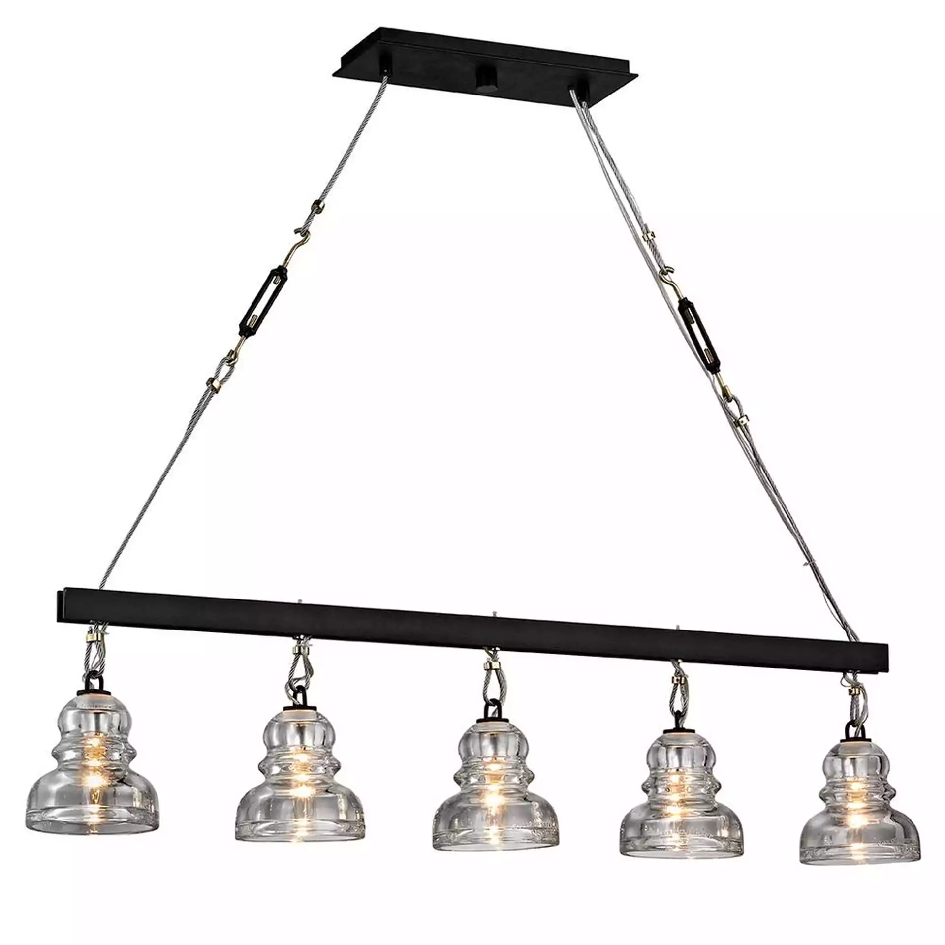 Troy Lighting Menlo 5-Light Deep Bronze Park Linear Chandelier with Historic Clear Pressed Glass Shade