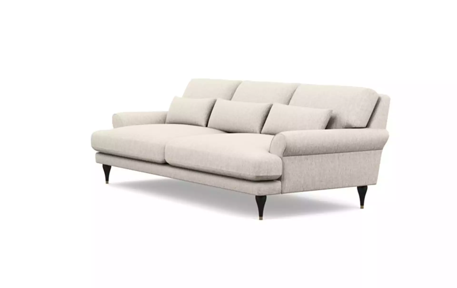 Maxwell Sofa with Beige Wheat Fabric and Matte Black with Brass Cap legs