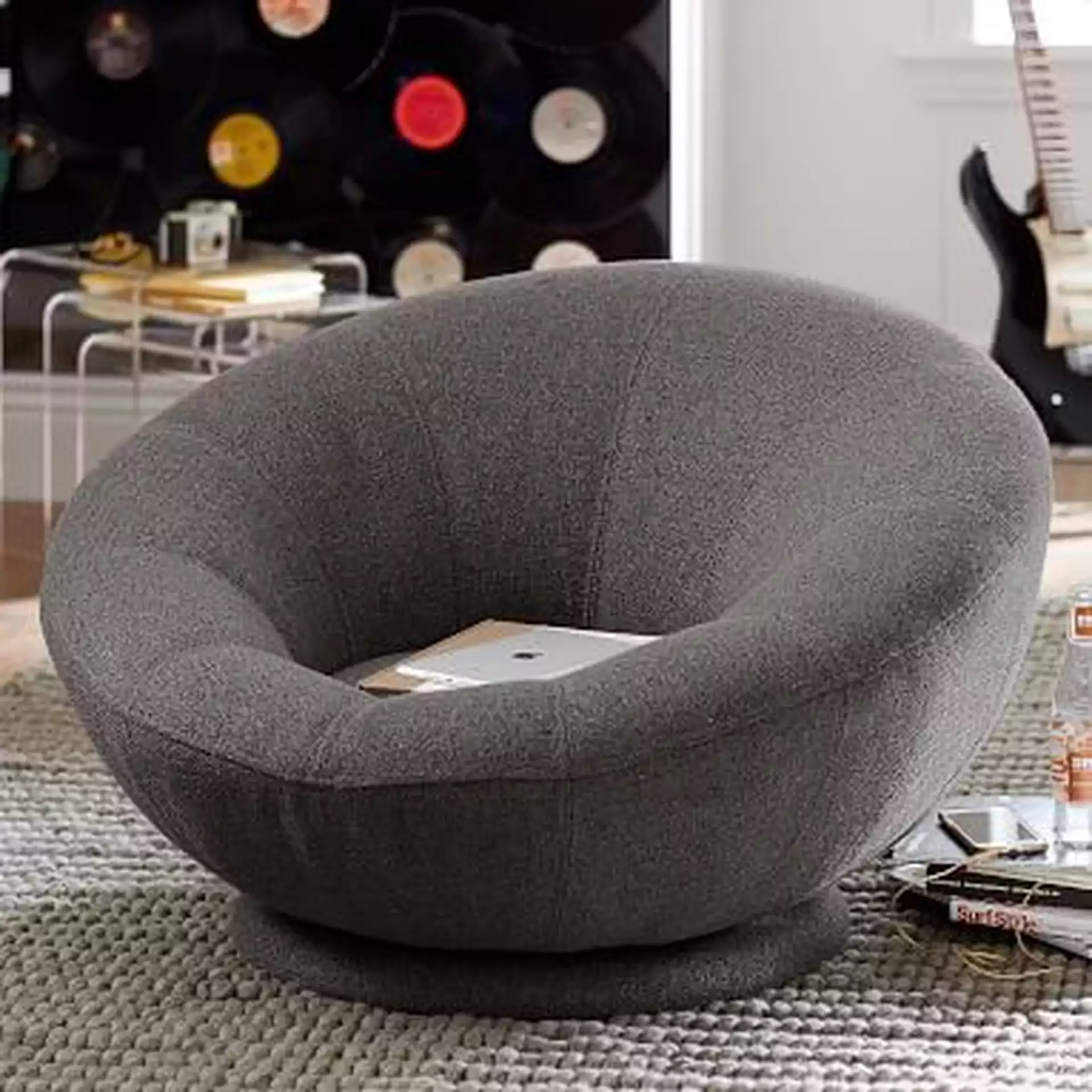 Tweed Groovy Swivel Chair, Charcoal