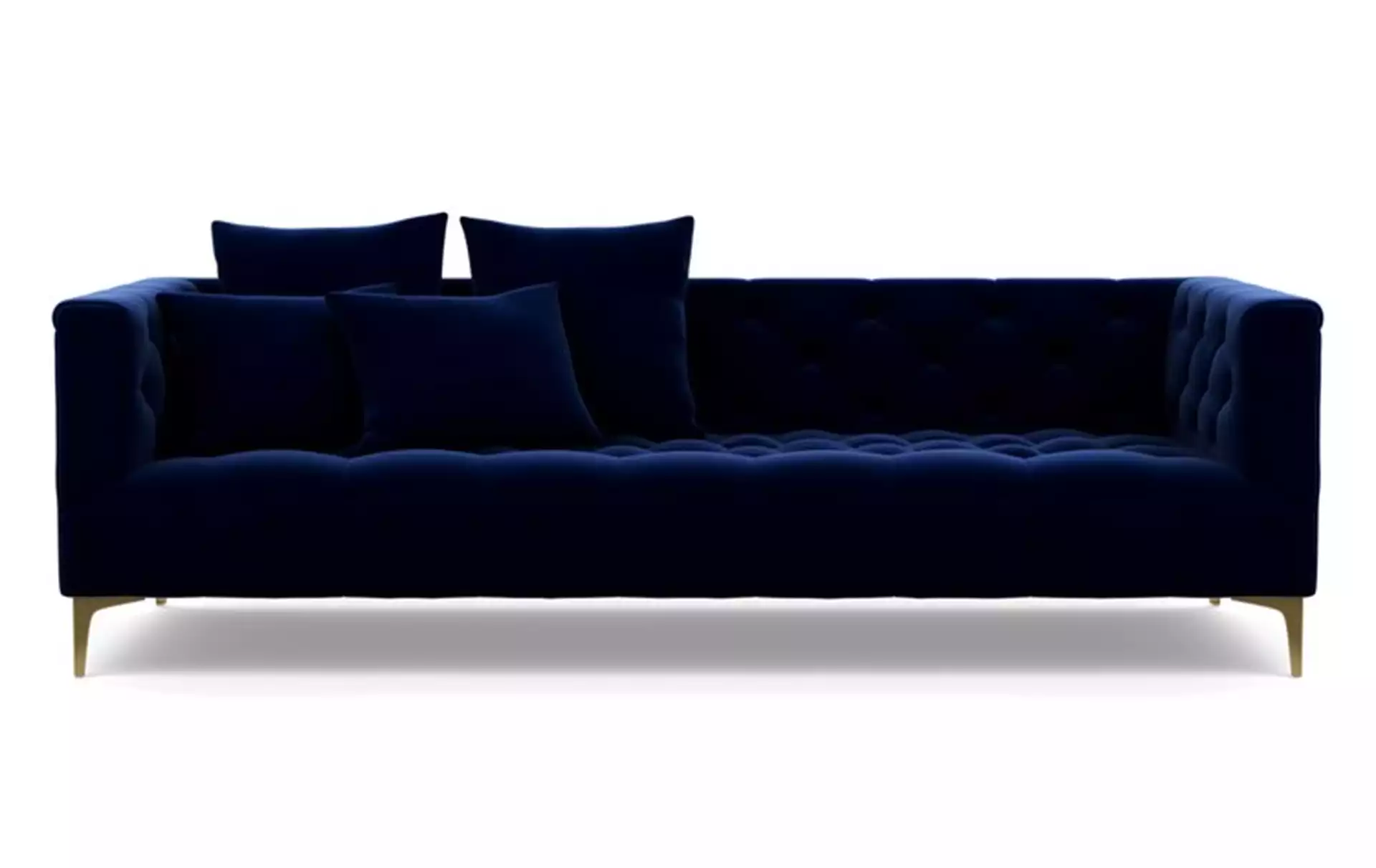Ms. Chesterfield 74" Sofa with Blue Bergen Blue Fabric and Brass Plated legs