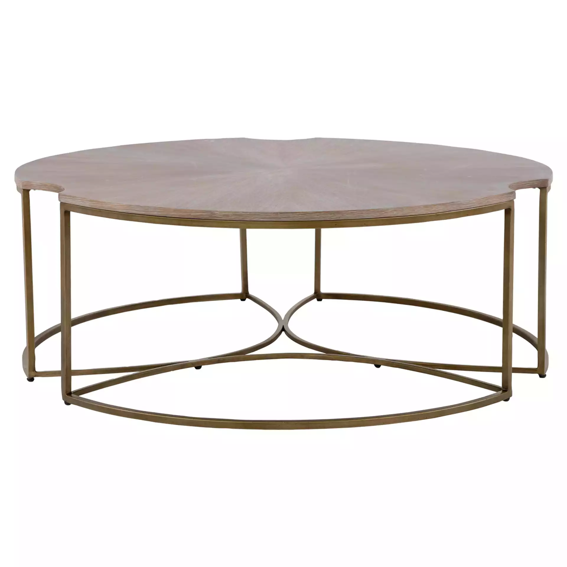 Zachary Modern Classic Cerused Oak Top Gold Metal Base Round Coffee Table