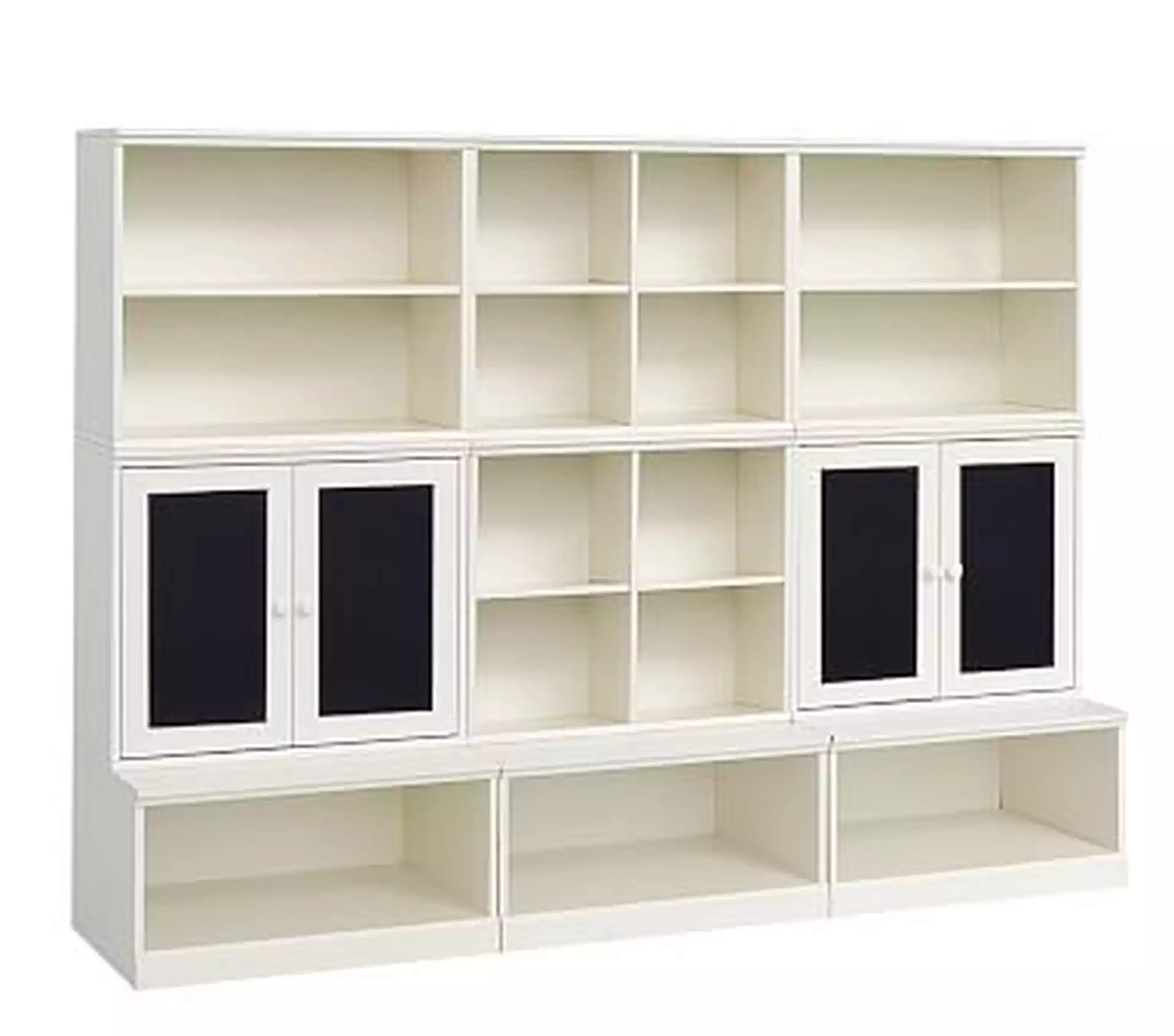 2 Cubby, 2 Chalkboard Cabinet, 2 Bookcase Cubby, and; 3 Open Base Set, Simply White, Flat Rate