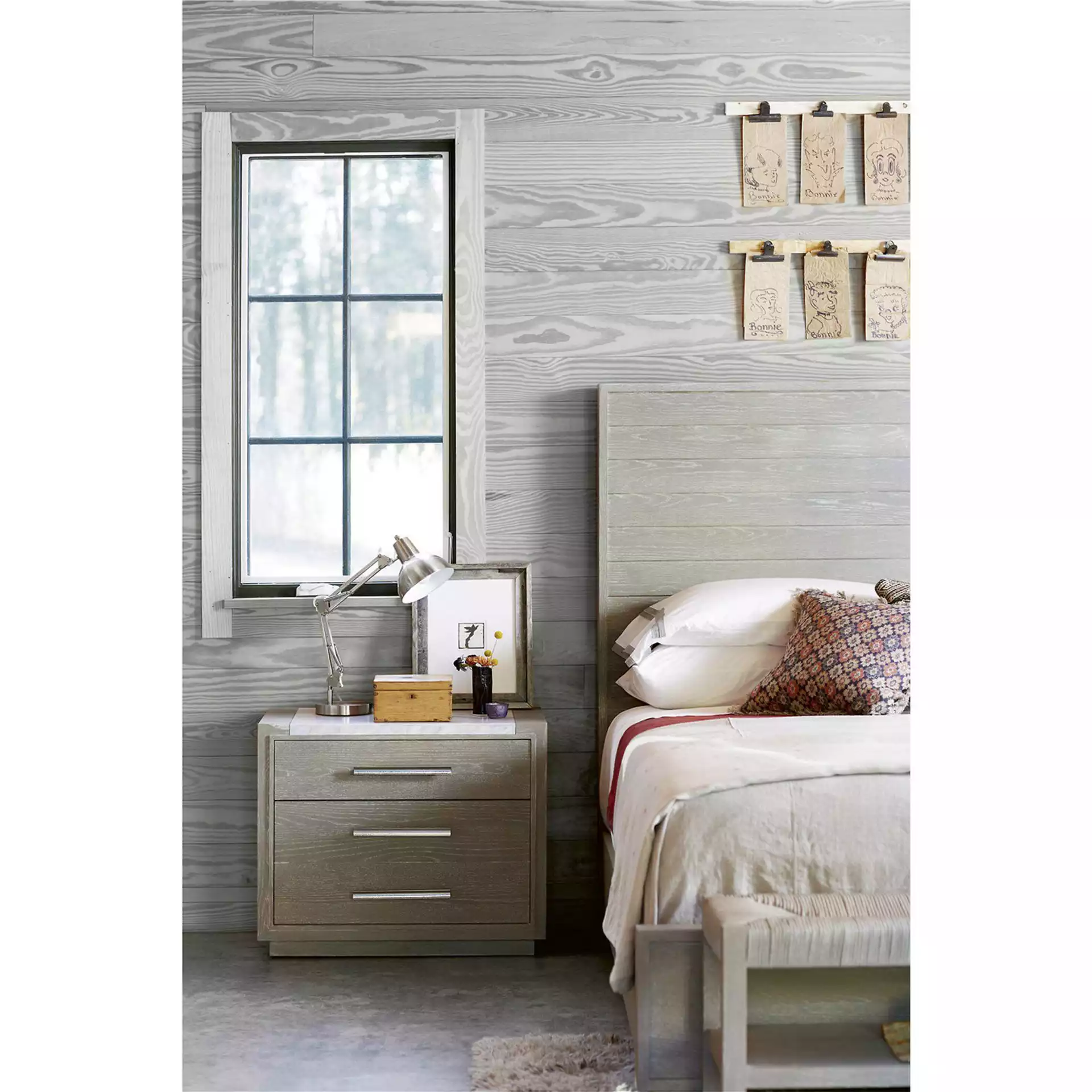 Aaren Modern Classic White Marble Top Grey Wood Nightstand