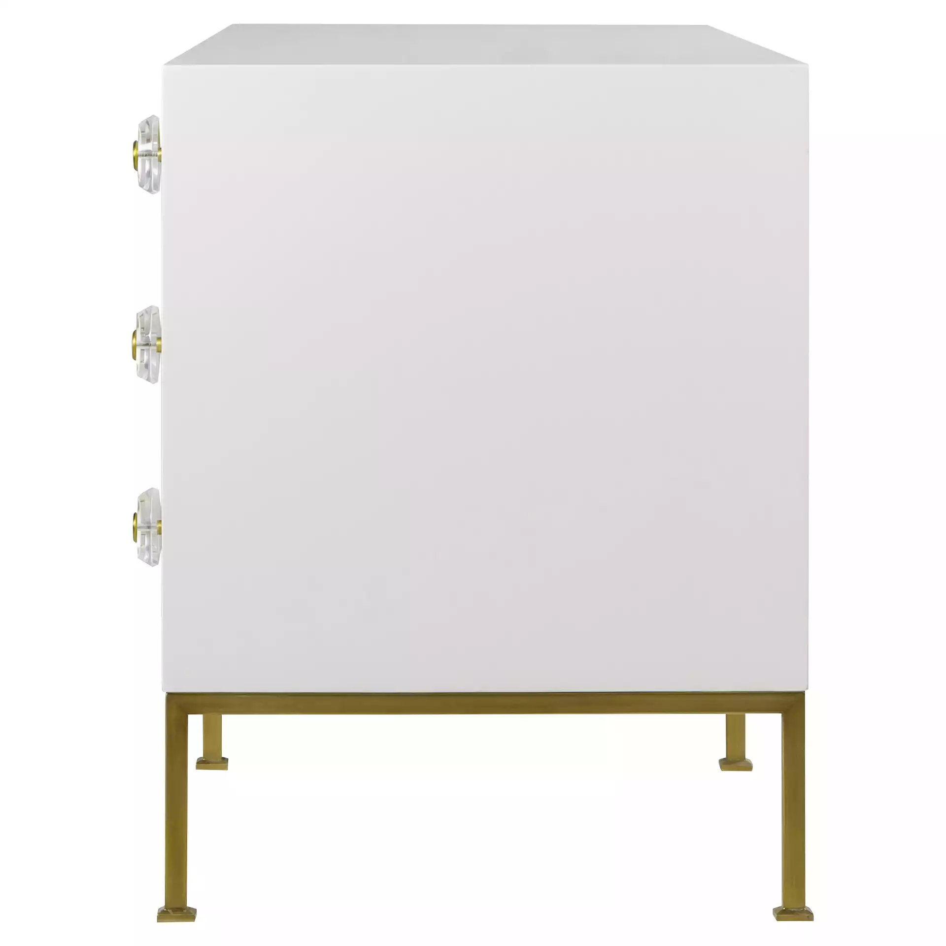 Resource Decor Modern Classic White Wood Frame Gold Base 6 Drawer Dresser