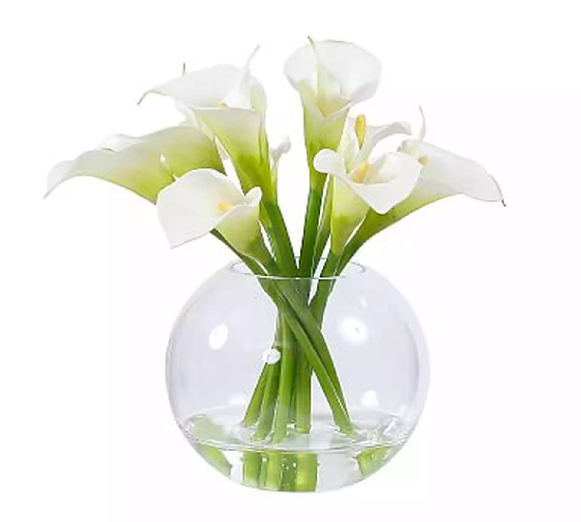 Faux Calla Lily in Glass Bowl - White