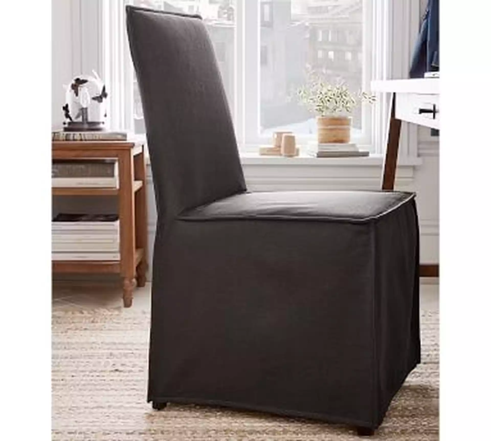 Carissa Slipcovered Dining Side Chair, Linen Weave Khaki