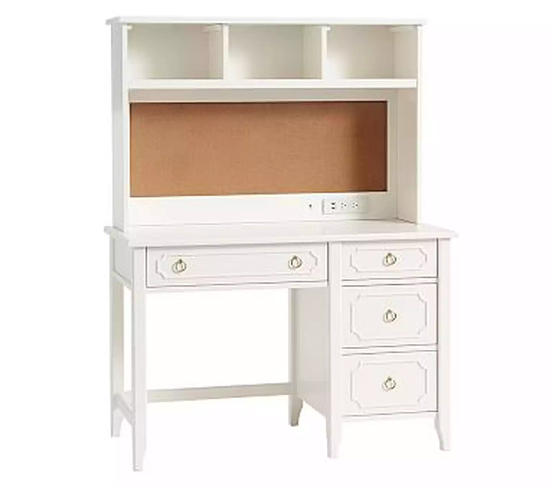 Ava Regency Storage Desk &amp; Tech Hutch Set, Simply White, Standard UPS Delivery