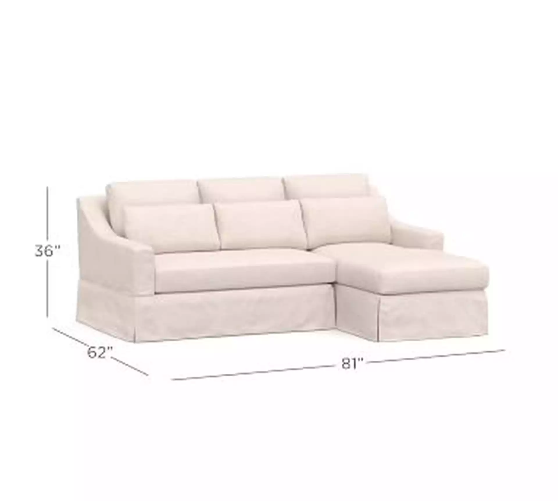York Slope Arm Slipcovered Deep Seat Left Arm Sofa with Chaise Sectional, Down Blend Wrapped Cushions, Performance Slub Cotton White