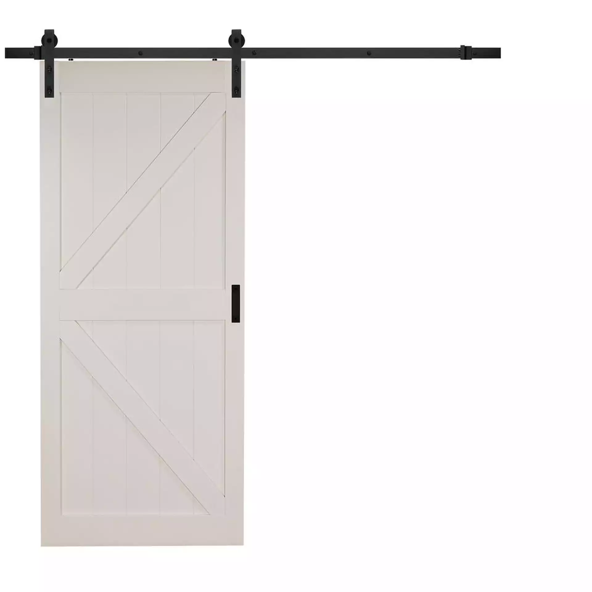 TRUporte 36 in. x 84 in. Off-White K Design Solid Core Interior Barn Door with Rustic Hardware Kit, Off White