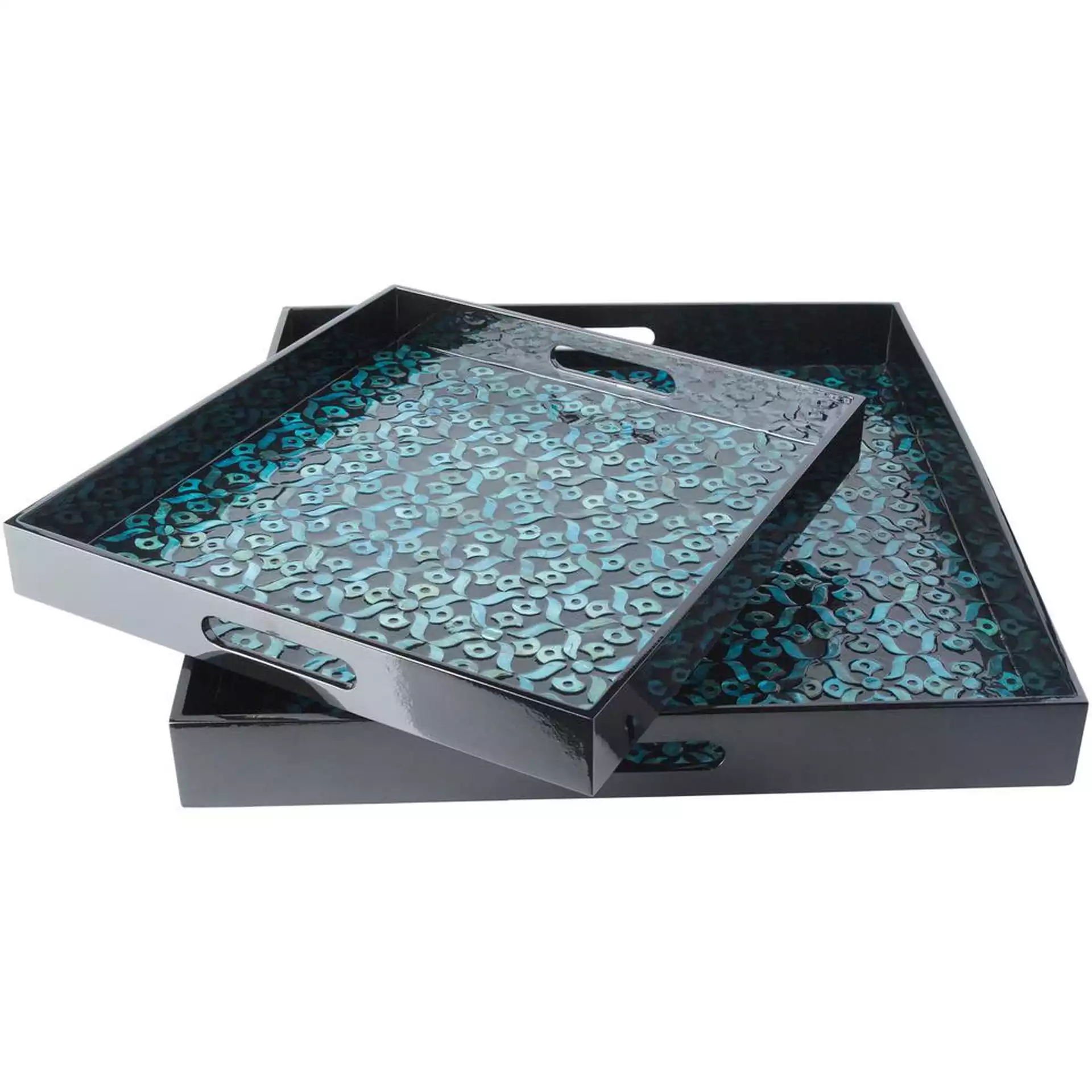 Utone Teal 2-Piece Decorative Tray Set, Turquoises/Aquas