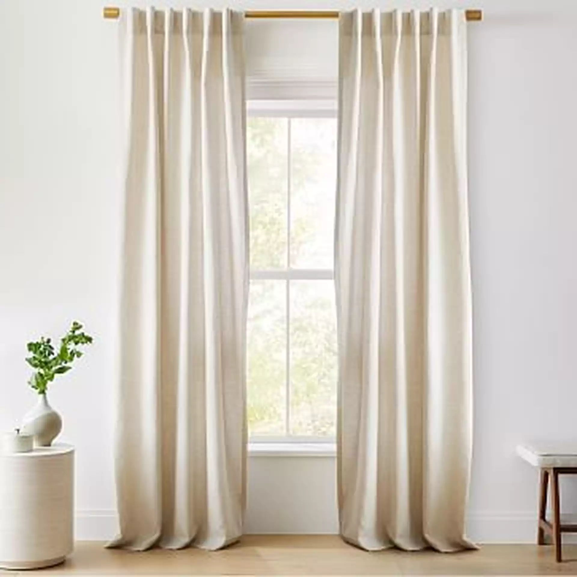 European Flax Linen Curtain with Cotton Lining, Natural, 48"x84", Set of 2