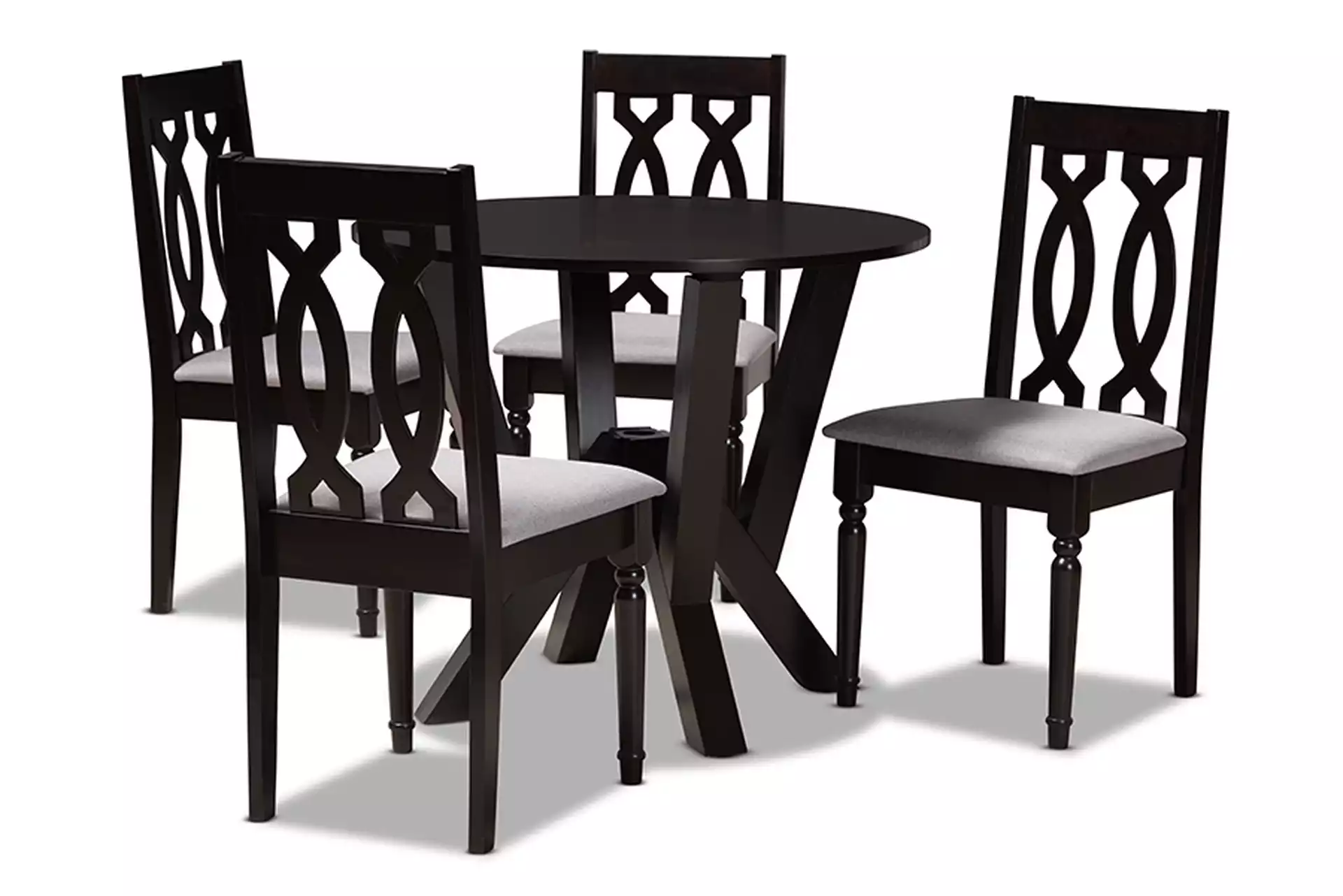 Anise Modern and Contemporary Grey Fabric Upholstered and Dark Brown Finished Wood 5-Piece Dining Set