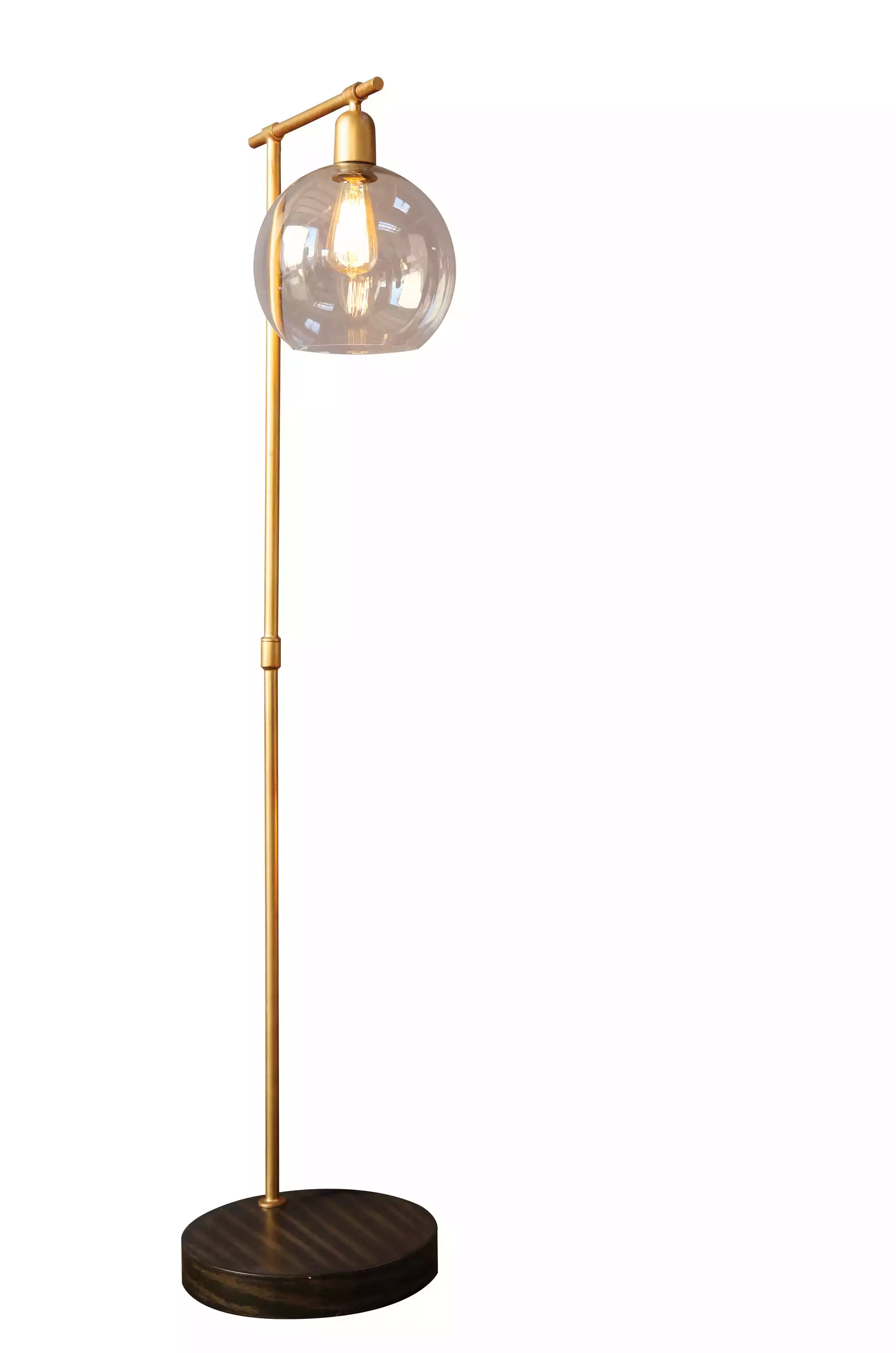 Metal & Wood Floor Lamp, Glass Globe, Gold