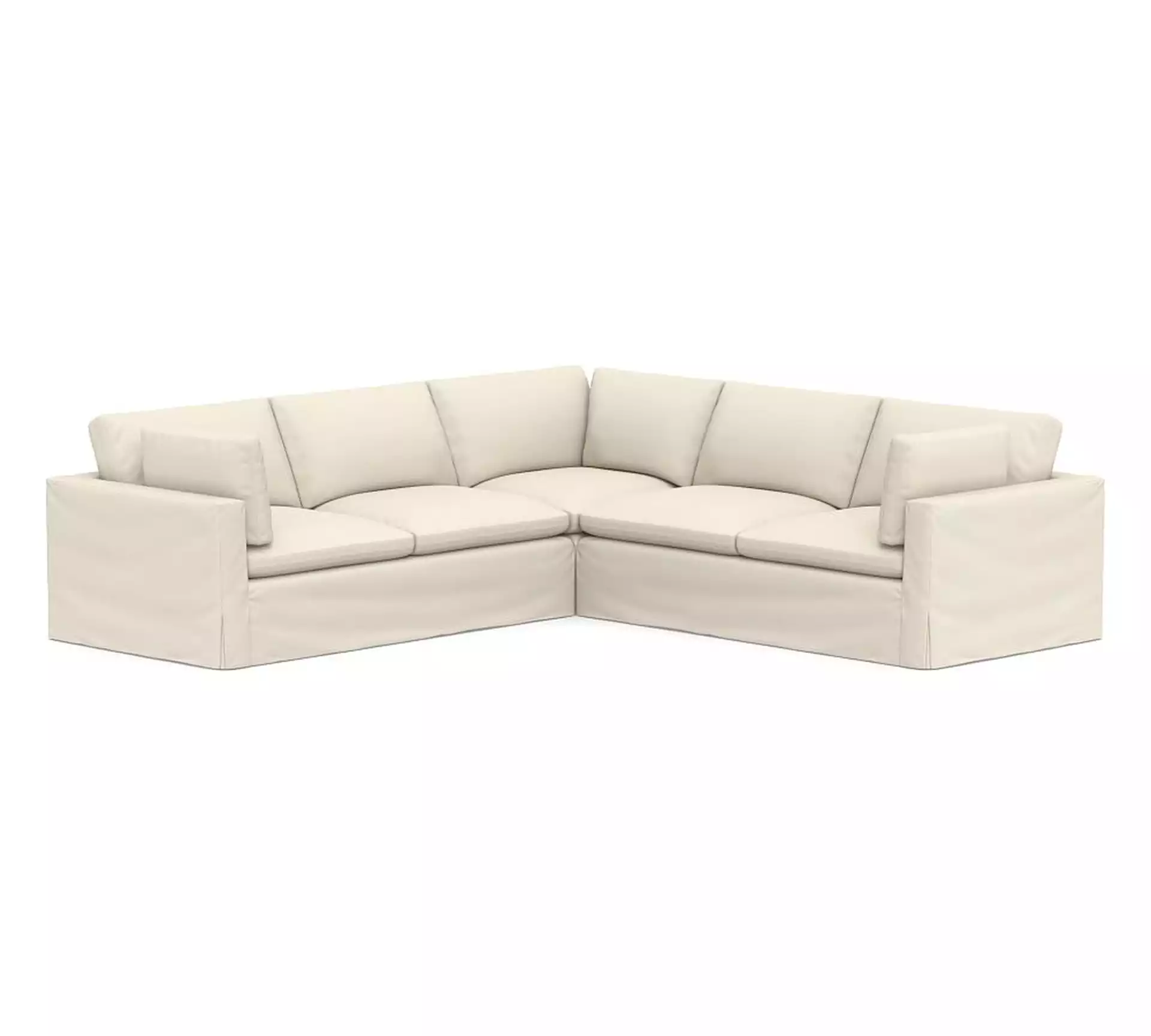 Bolinas Slipcovered 3-Piece L-Shaped Corner Sectional, Down Blend Wrapped Cushions, Park Weave Ivory