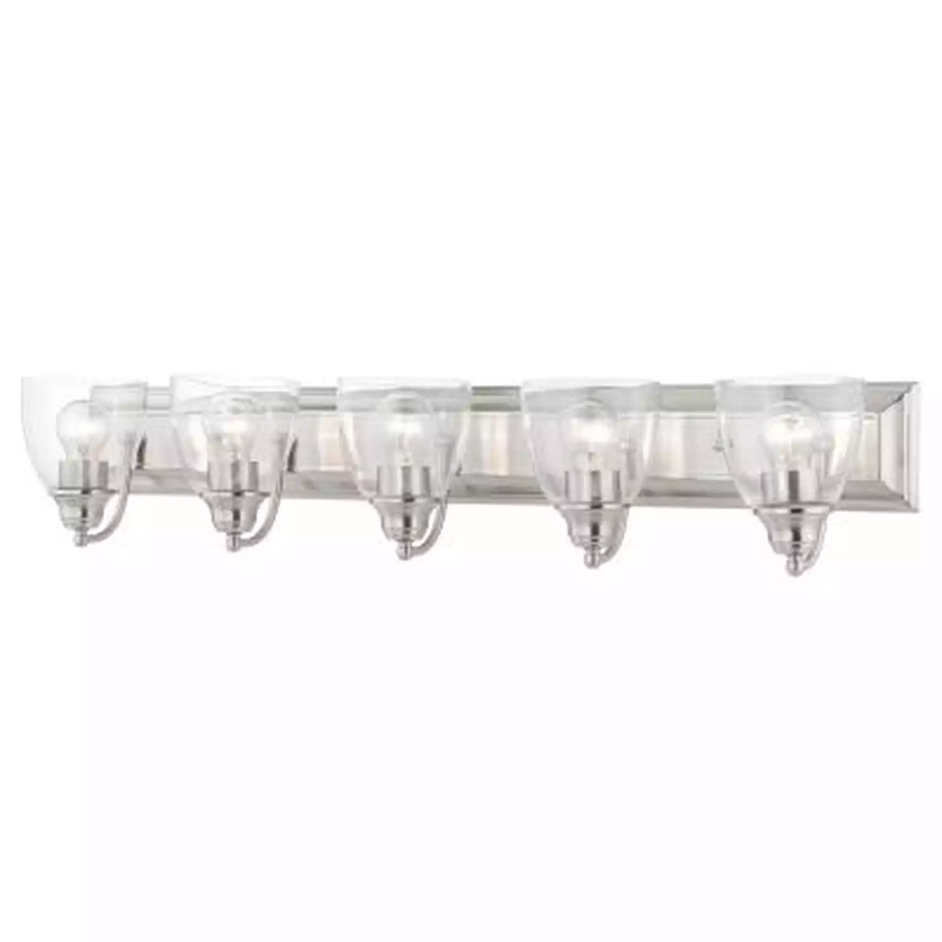 LIVEX LIGHTING Birmingham 36 in. 5-Light Brushed Nickel Vanity Light with Hand Blown Clear Glass Shade