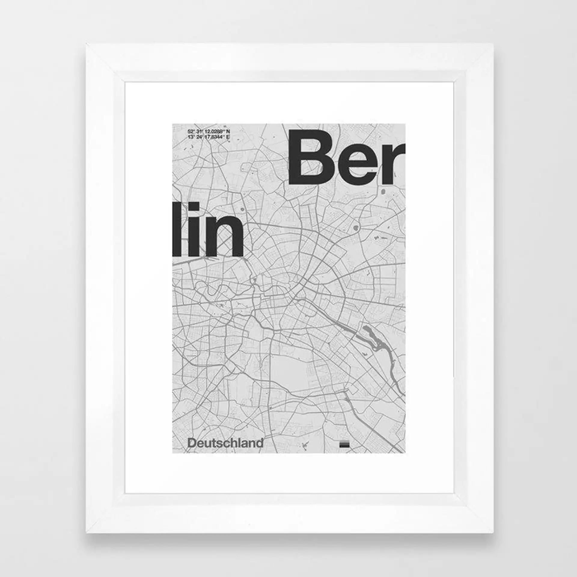Berlin - Minimal Map Framed Art Print by Florent Bodart / Speakerine - Vector White - X-Small-10x12