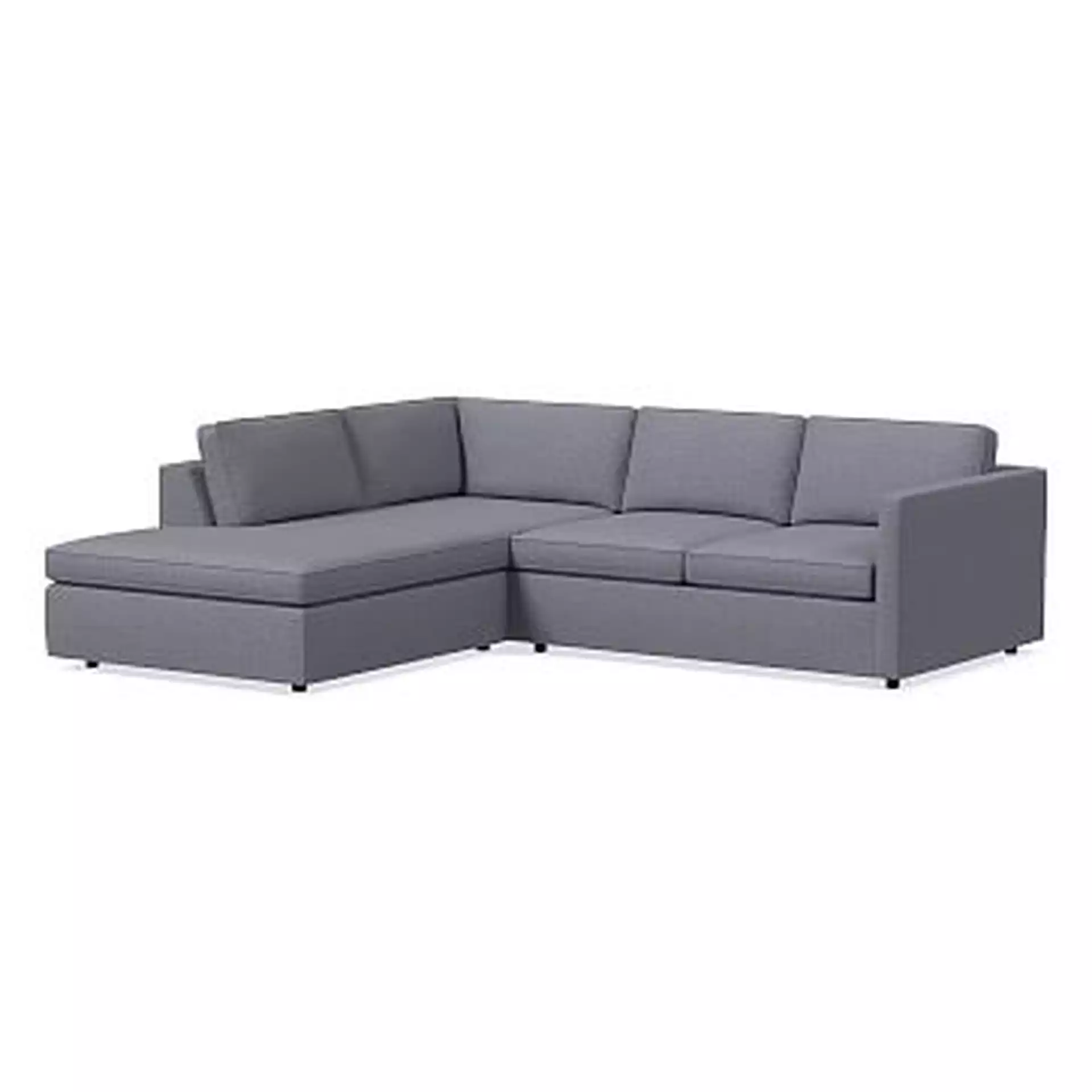 Harris Sectional Set 25: XL RA 65" Sofa, XL LA Terminal Chaise, Poly, Yarn Dyed Linen Weave, Graphite, Concealed Supports