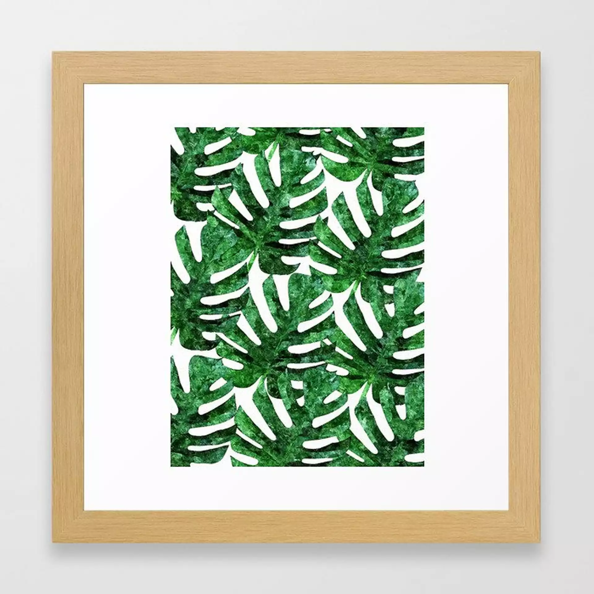 Monstera Pattern V3 Oil Painting #home #fashion Framed Art Print by 83 Orangesa(r) Art Shop - Conservation Natural - X-Small-12x12