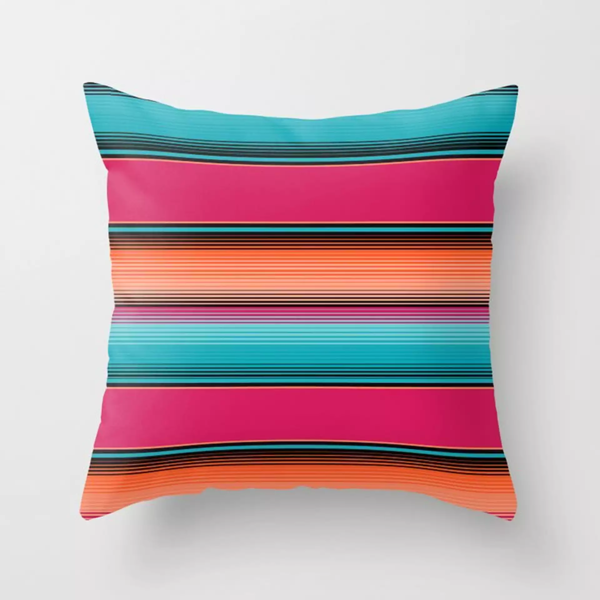 Traditional Mexican Serape In Teal Couch Throw Pillow by Becky Bailey - Cover (18" x 18") with pillow insert - Outdoor Pillow