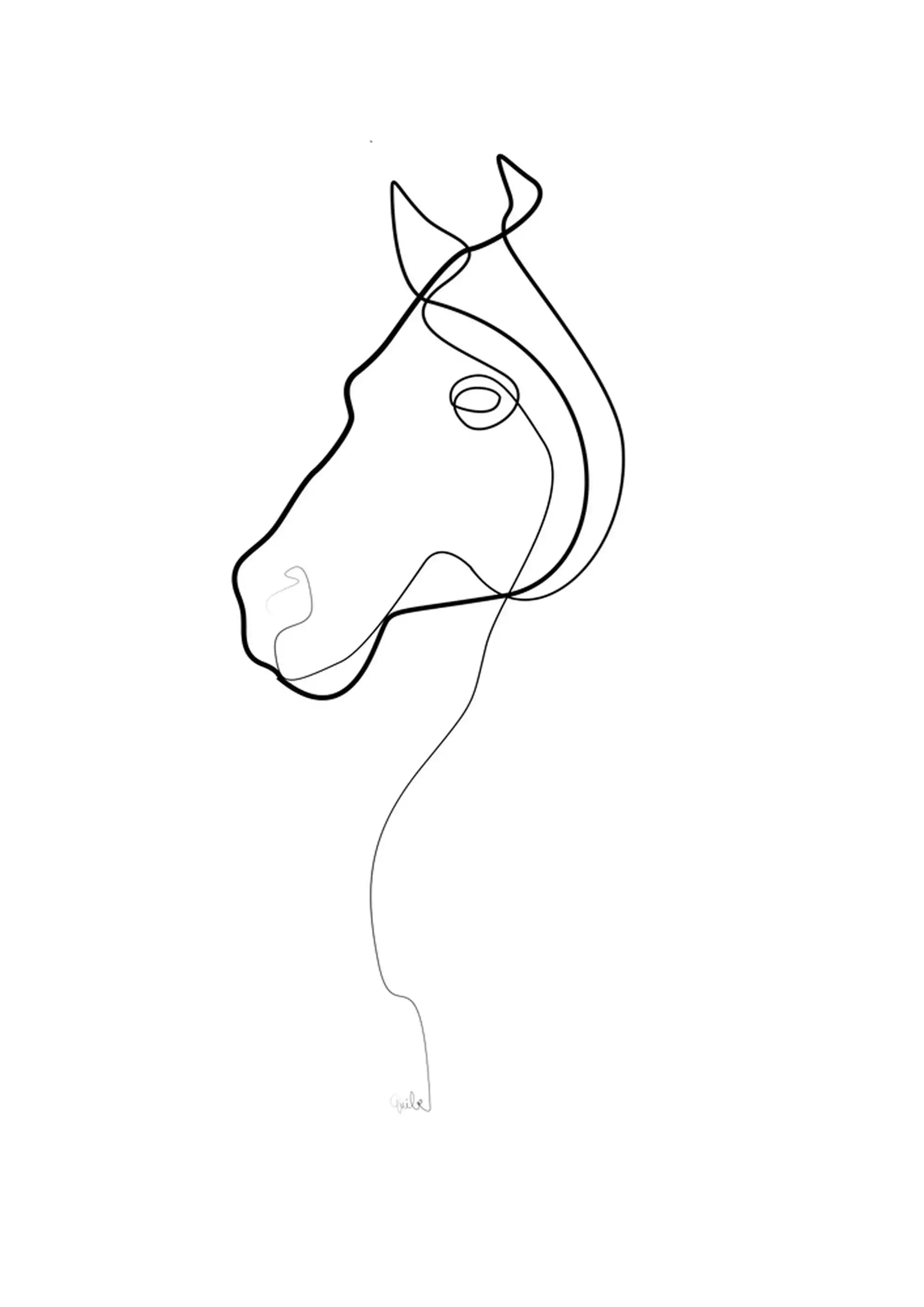 One Line Horse 1811 B Art Print by Quibe - SMALL