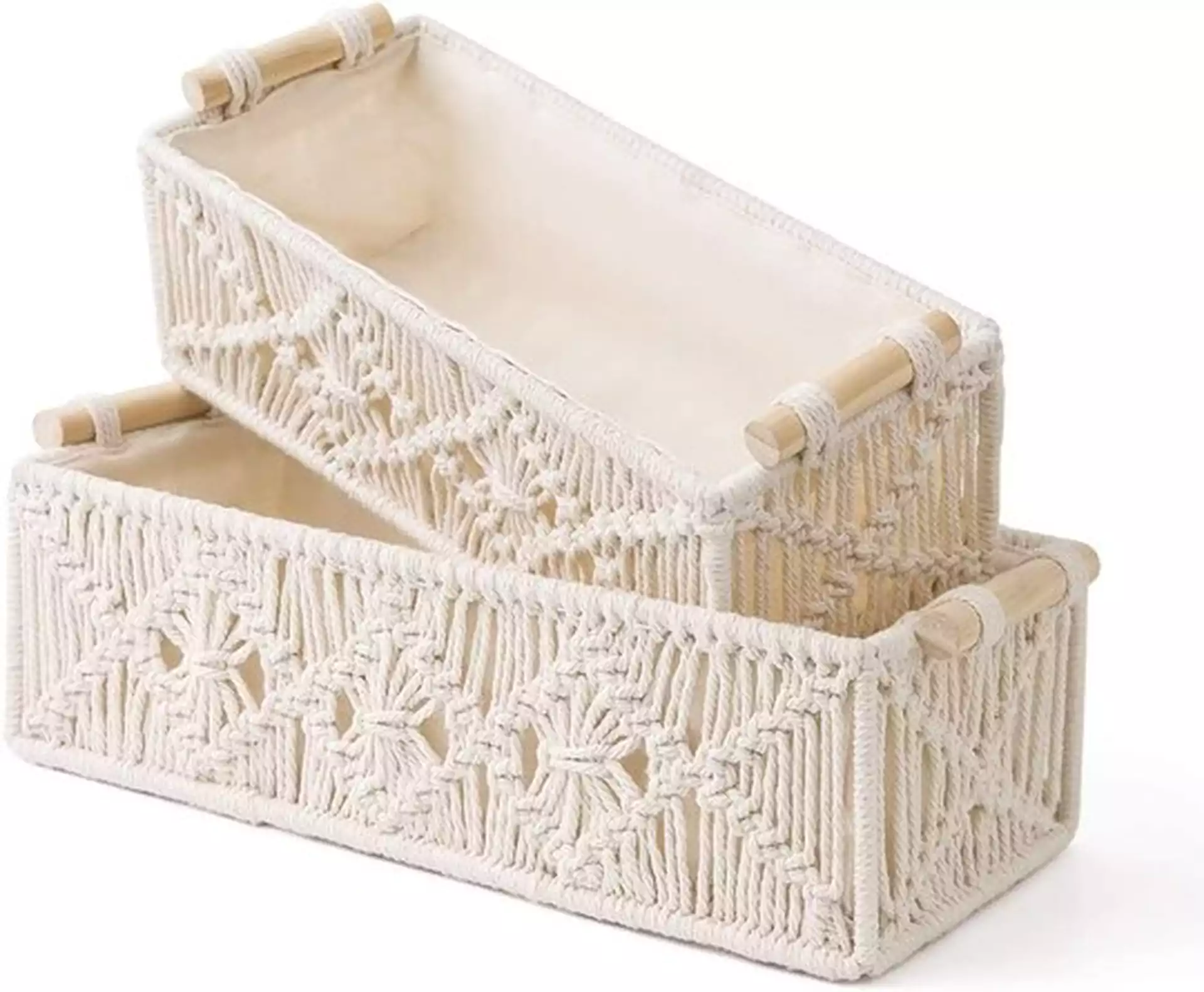 Macrame Storage Handmade Baskets, Ivory, Set of 2