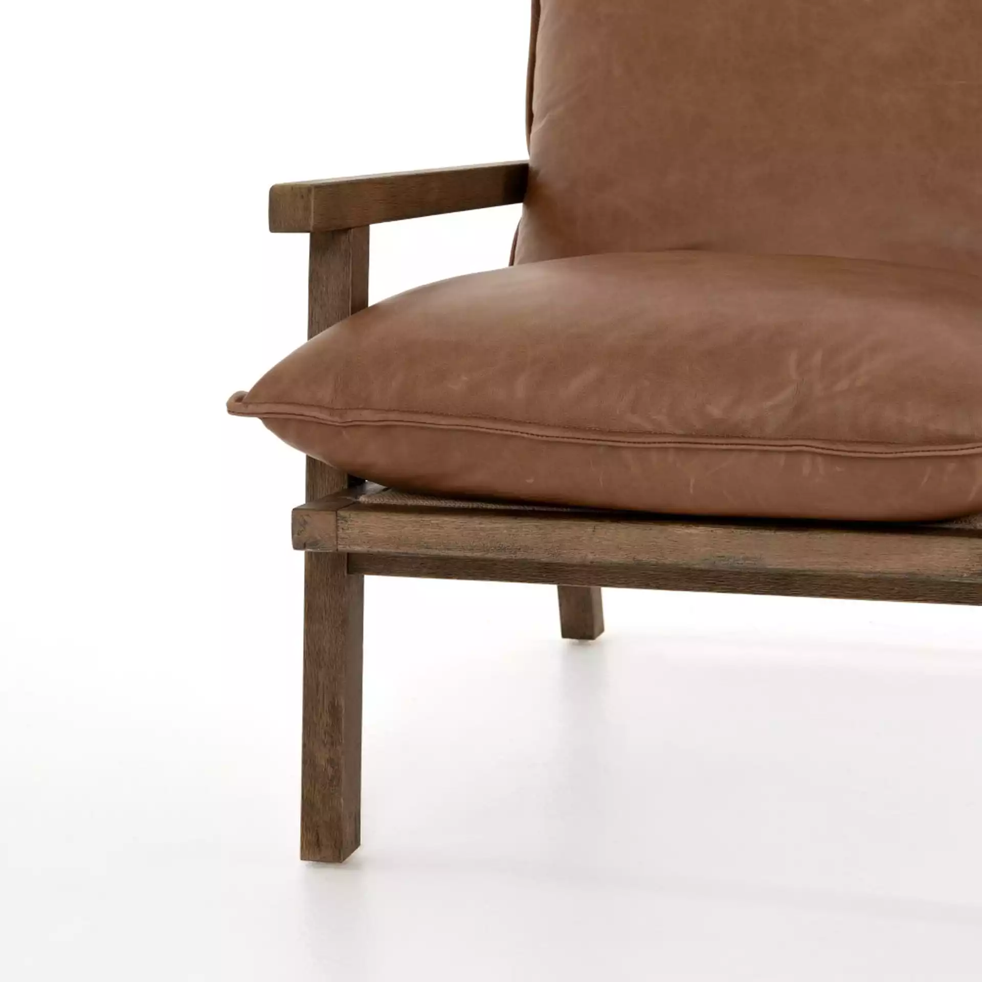 Sage Modern Classic Brown Leather Wood Arm Chair
