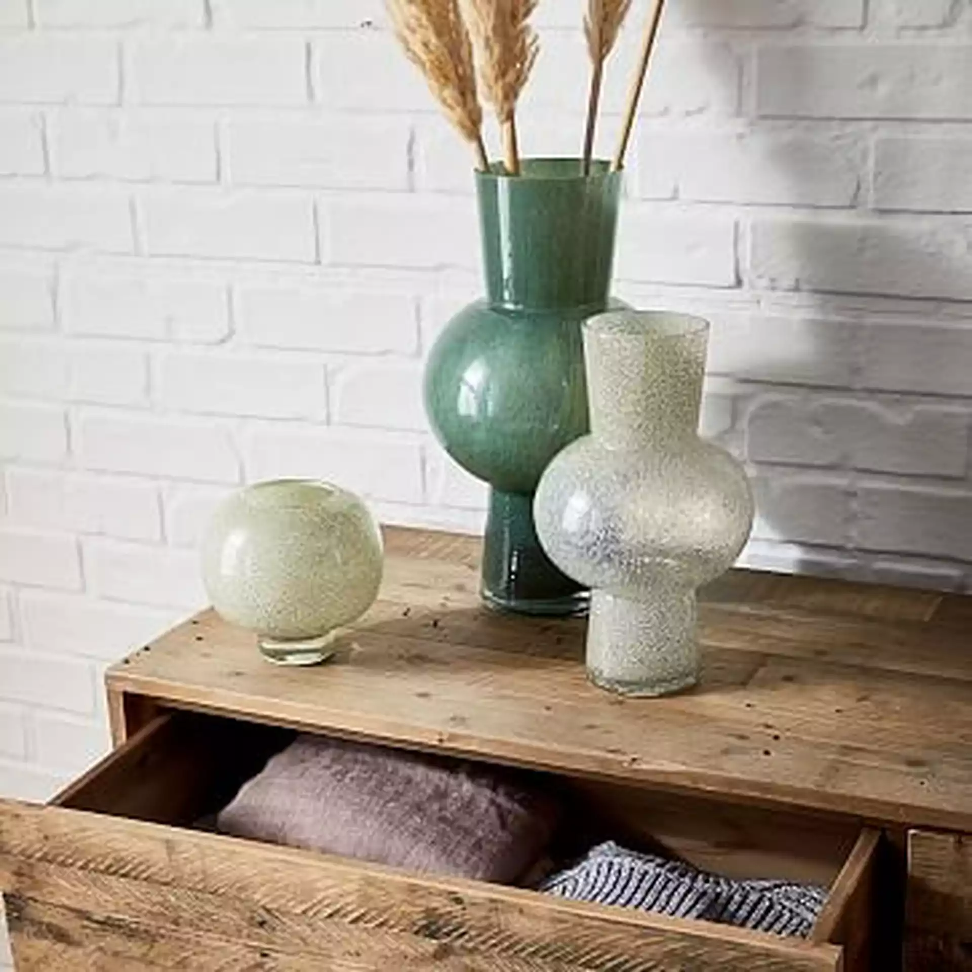 Jade Colored Glass Vases, Medium Vase, Champagne