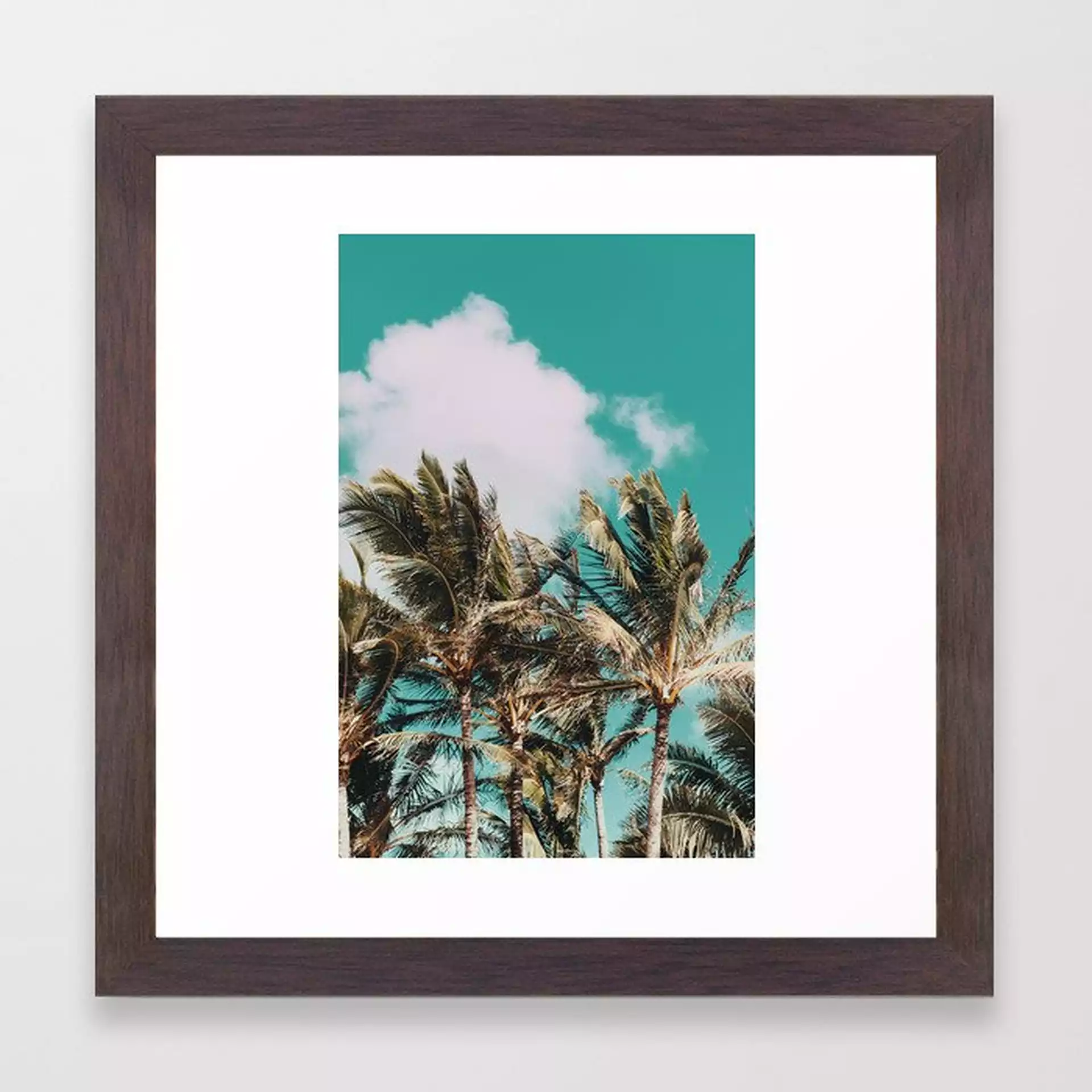 Palm Trees And Island Breeze Framed Art Print by Leah Flores - Conservation Walnut - X-Small-12x12