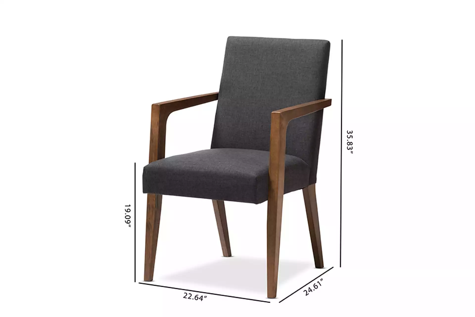 Andrea Mid-Century Modern Dark Grey Upholstered Wooden Armchair (Set of 2)