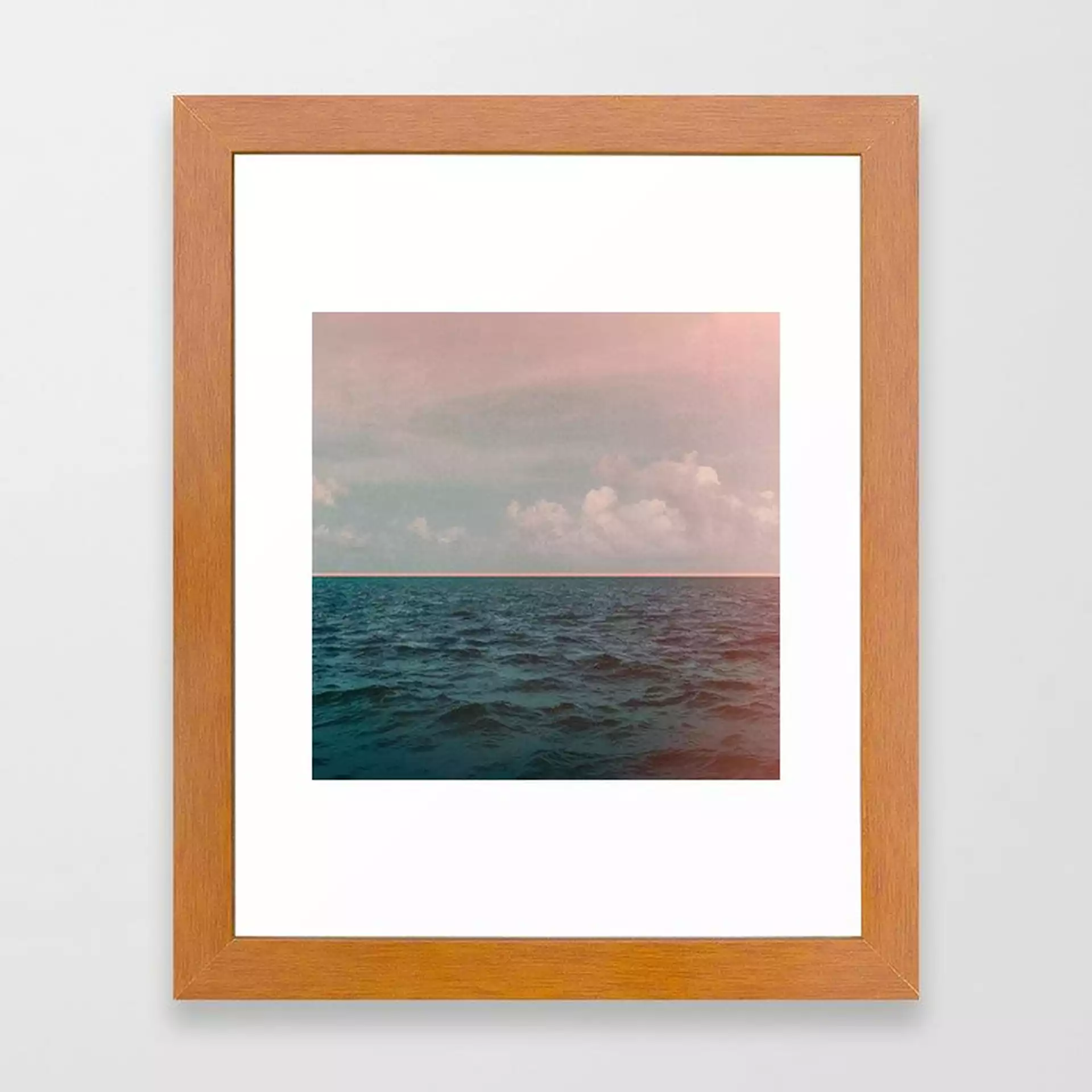 Turquoise Ocean Peach Sunset Framed Art Print by Leah Flores - Conservation Pecan - X-Small-10x12