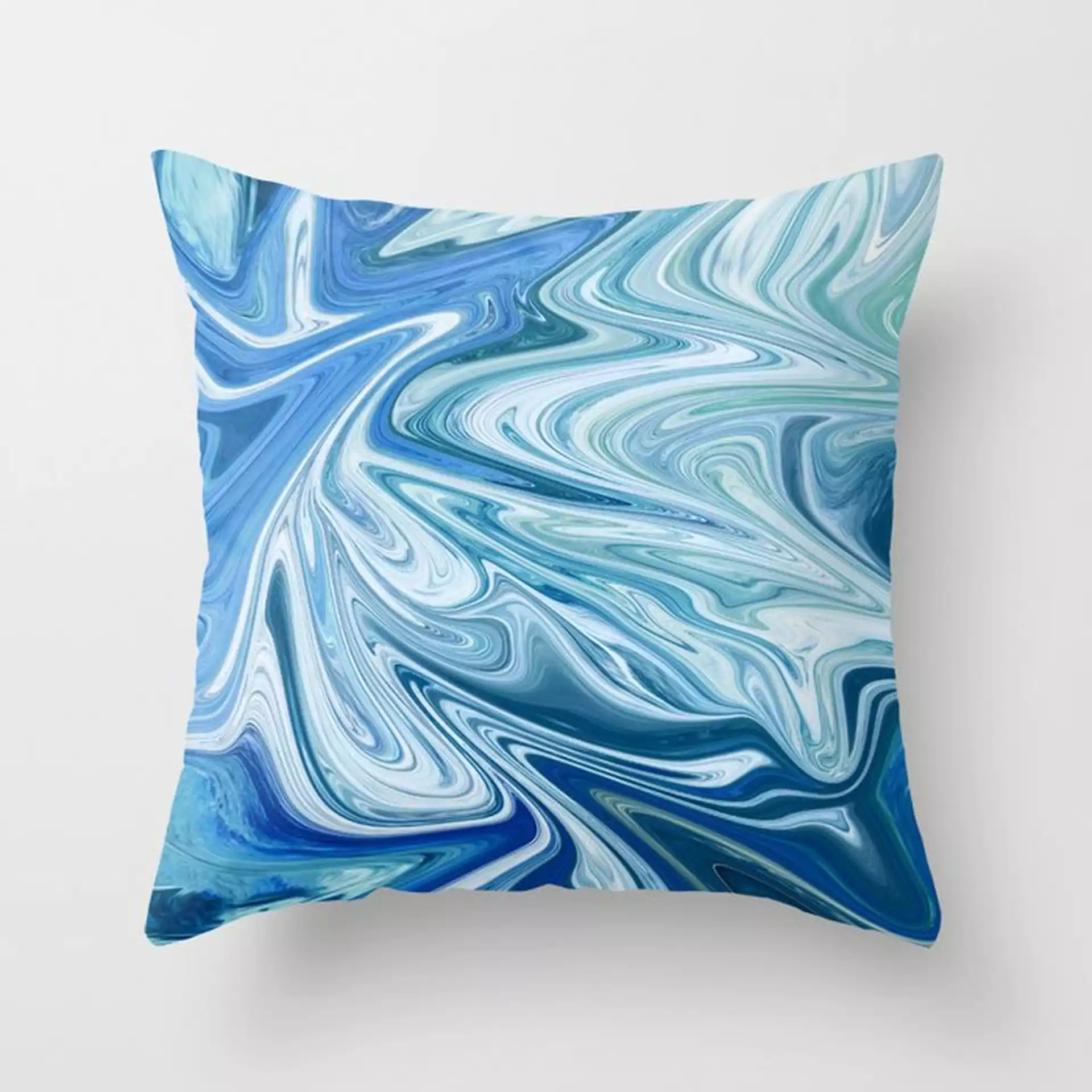 Gemstone [4]: A Vibrant Abstract Melted Design In Blues And White By Alyssa Hamilton Art Couch Throw Pillow by Alyssa Hamilton Art - Cover (16" x 16") with pillow insert - Outdoor Pillow
