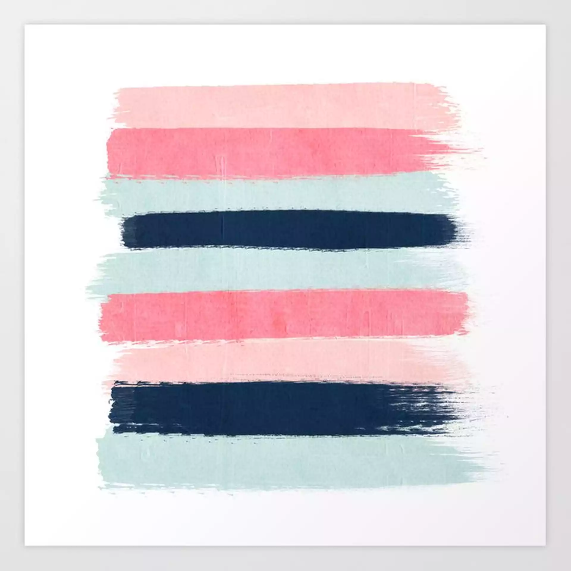Striped Painted Coral Mint Navy Pink Pattern Stripes Minimalist Art Print by Charlottewinter - X-Small