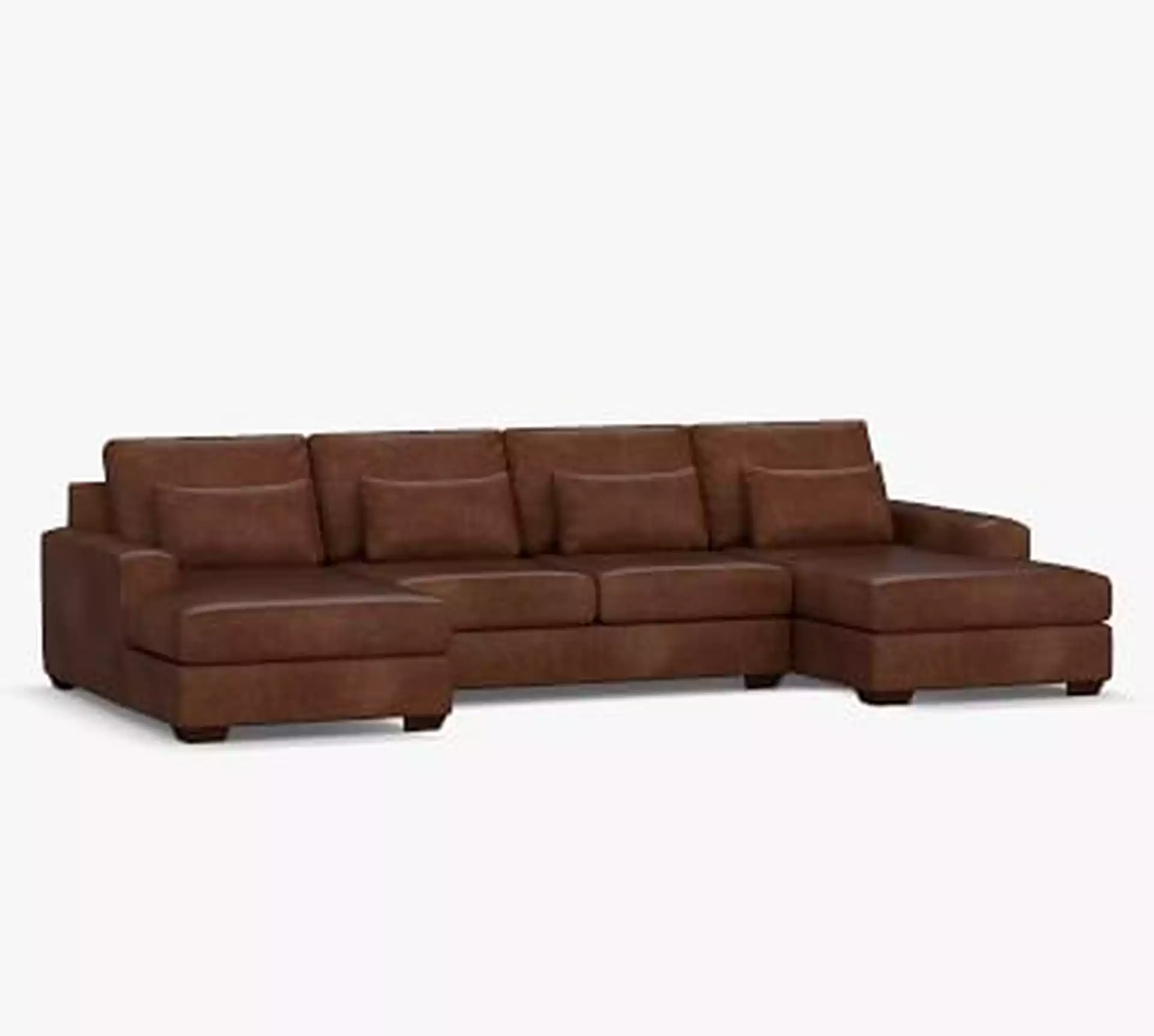 Big Sur Square Arm Leather Deep Seat U-Chaise Grand Sofa Sectional, Down Blend Wrapped Cushions, Statesville Indigo