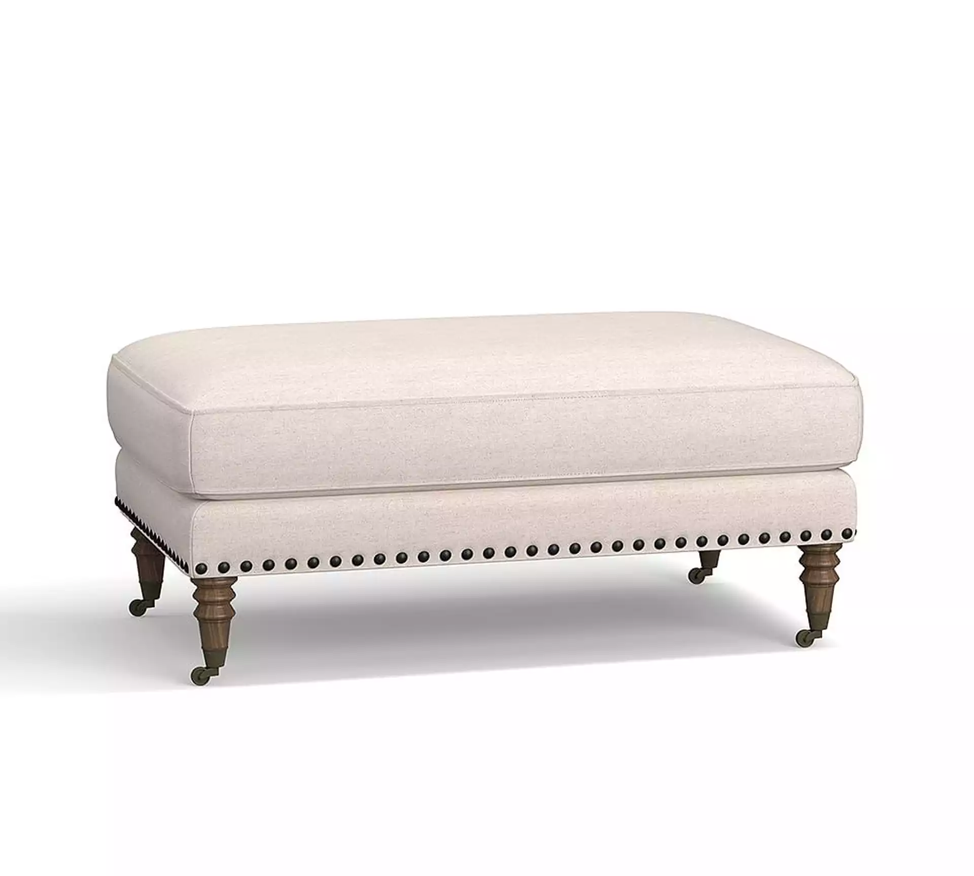 Tallulah Upholstered Ottoman, Polyester Wrapped Cushions, Performance Heathered Basketweave Navy
