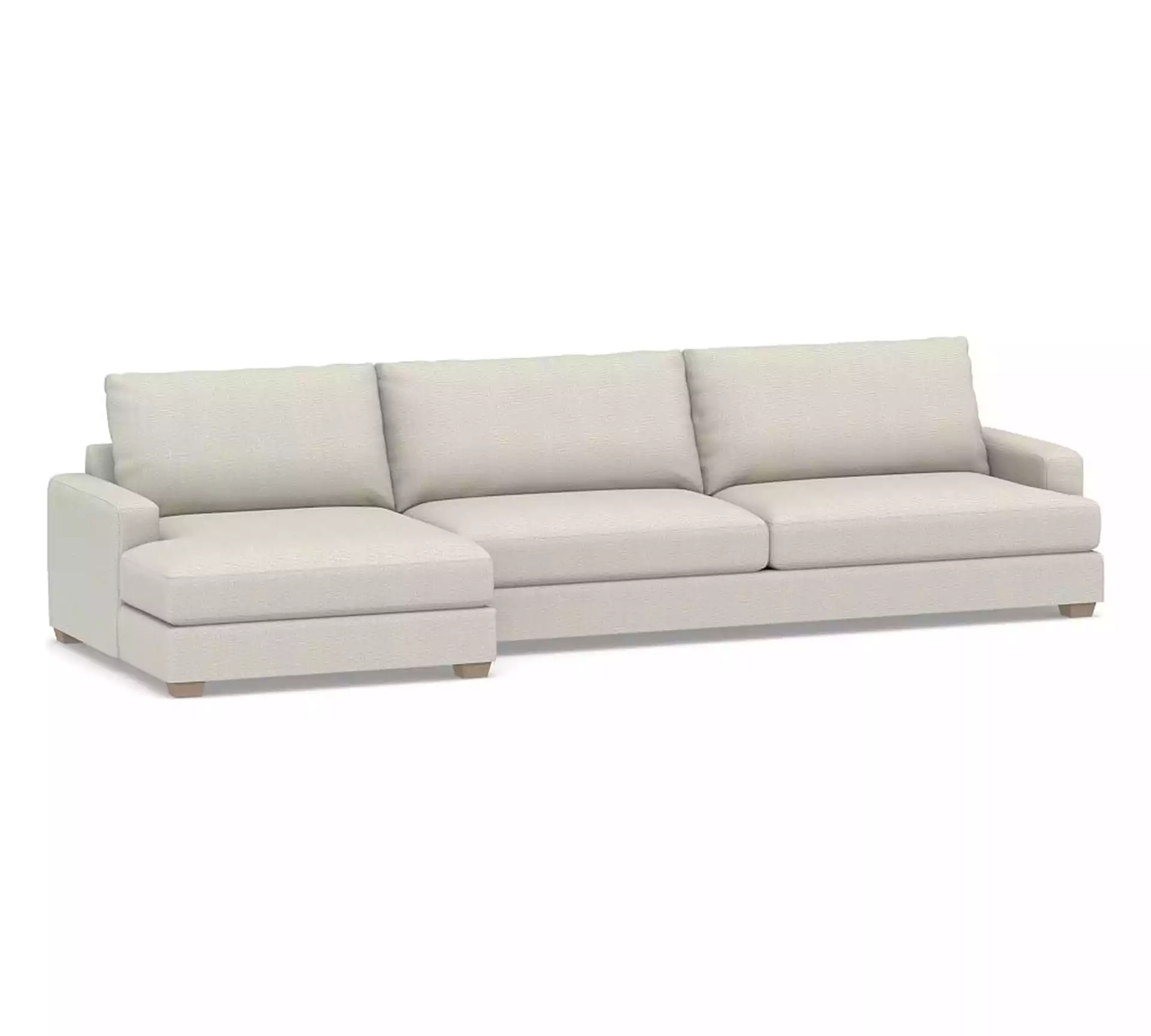 Canyon Square Arm Upholstered Right Arm Sofa with Double Chaise SCT, Down Blend Wrapped Cushions, Performance Heathered Basketweave Dove