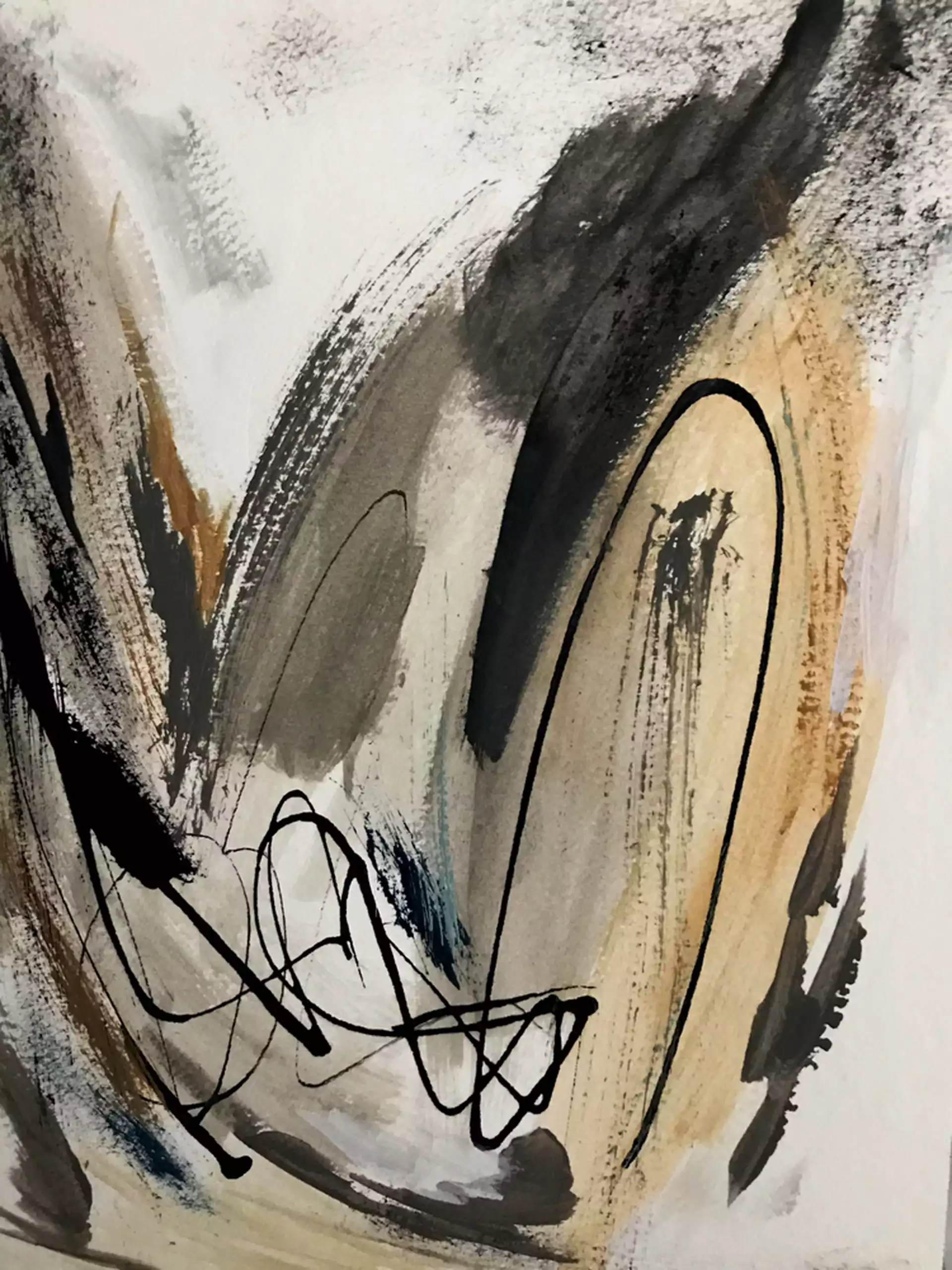 Drift [5]: A Neutral Abstract Mixed Media Piece In Black, White, Gray, Brown Framed Art Print by Alyssa Hamilton Art - Conservation Pecan - LARGE (Gallery)-26x38