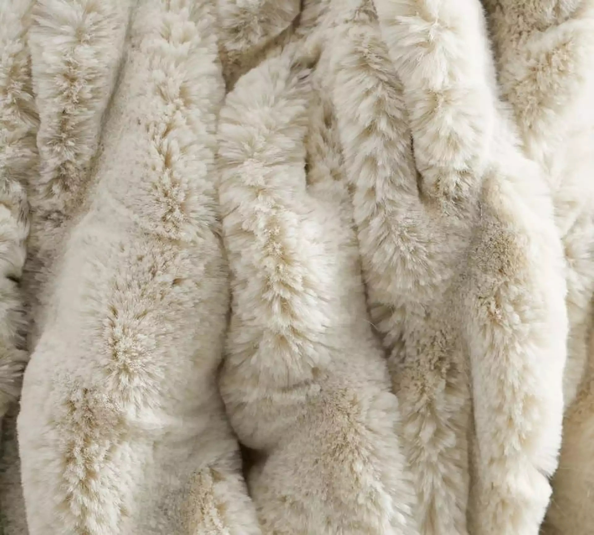 Faux Fur Ruched Throw, Ivory, 50" x 60"