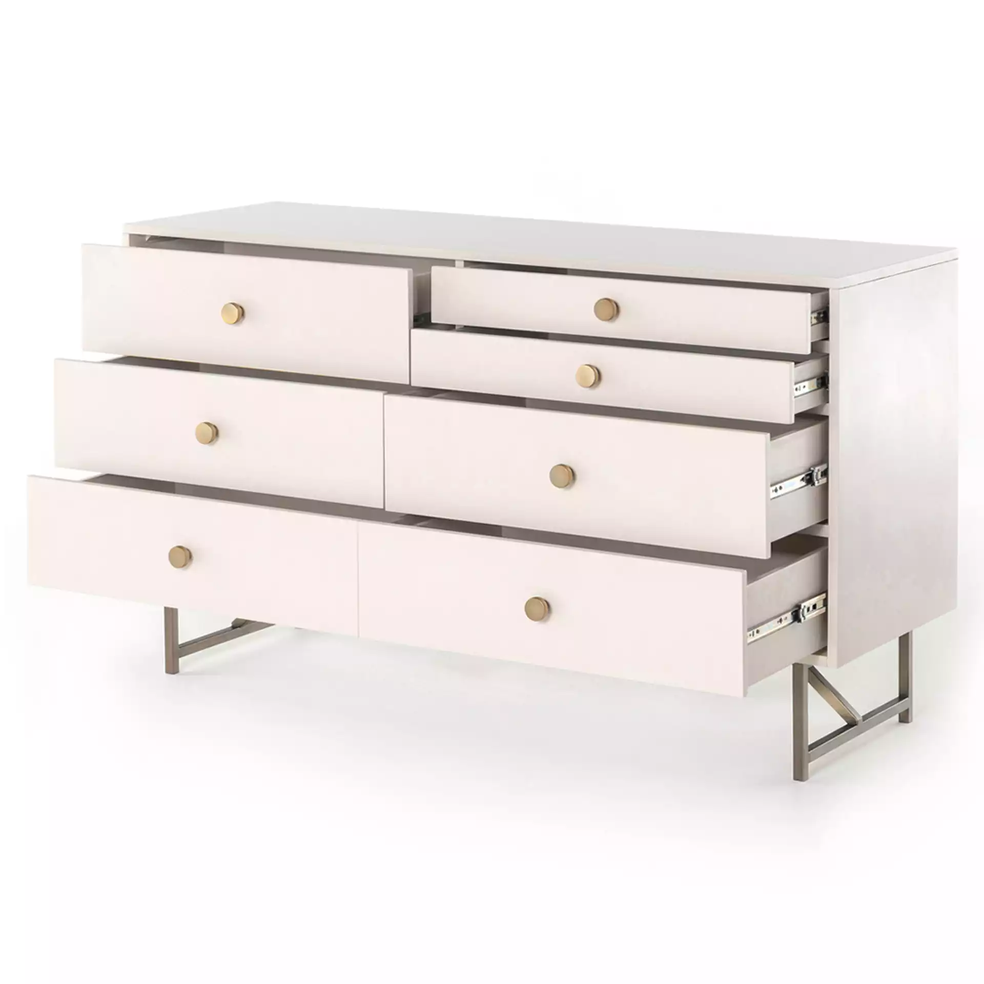Tyra Hollywood Regency Matte Cream Wood 7 Drawer Double Dresser