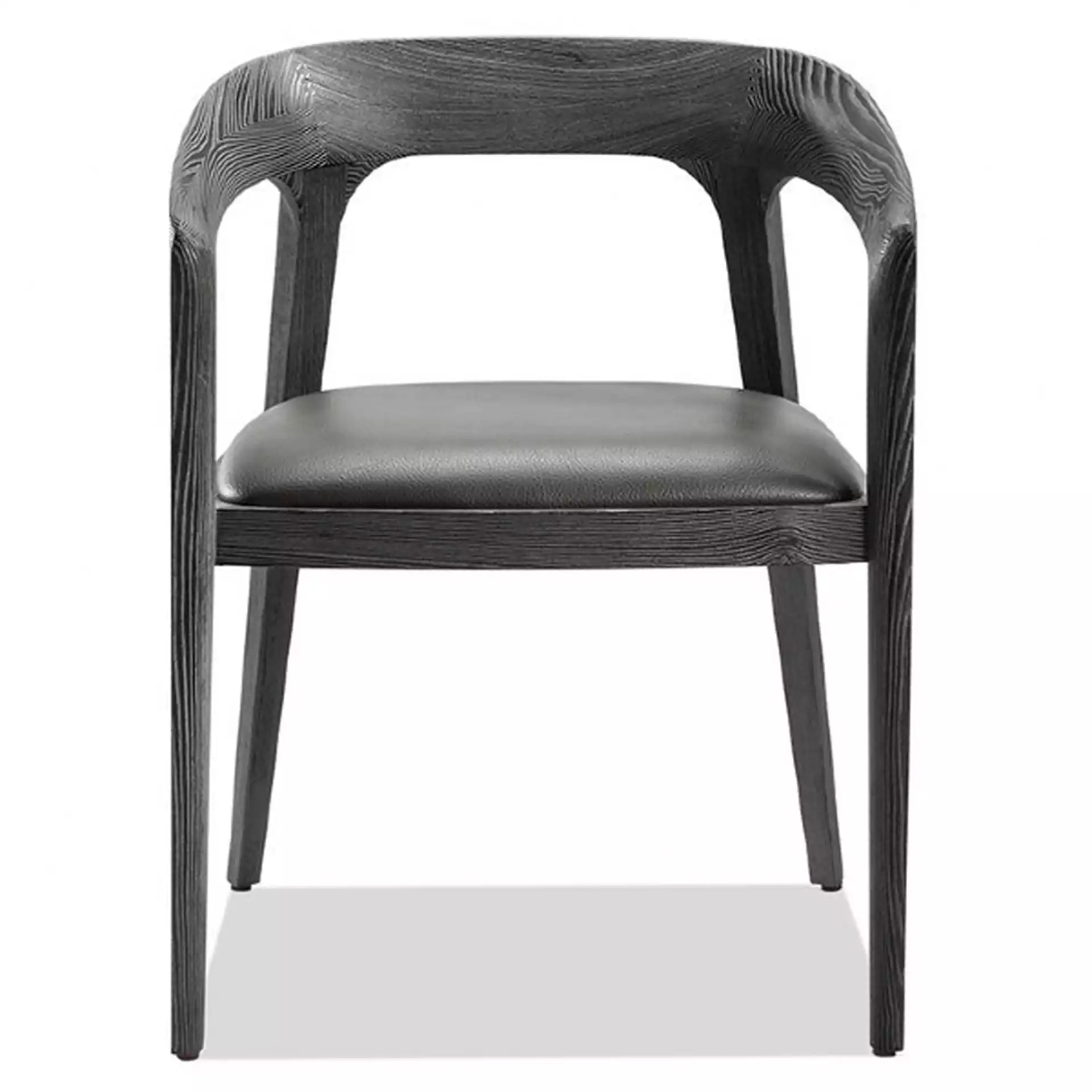 Interlude Kendra Mid Century Grey Leather Charcoal Wood Dining Arm Chair
