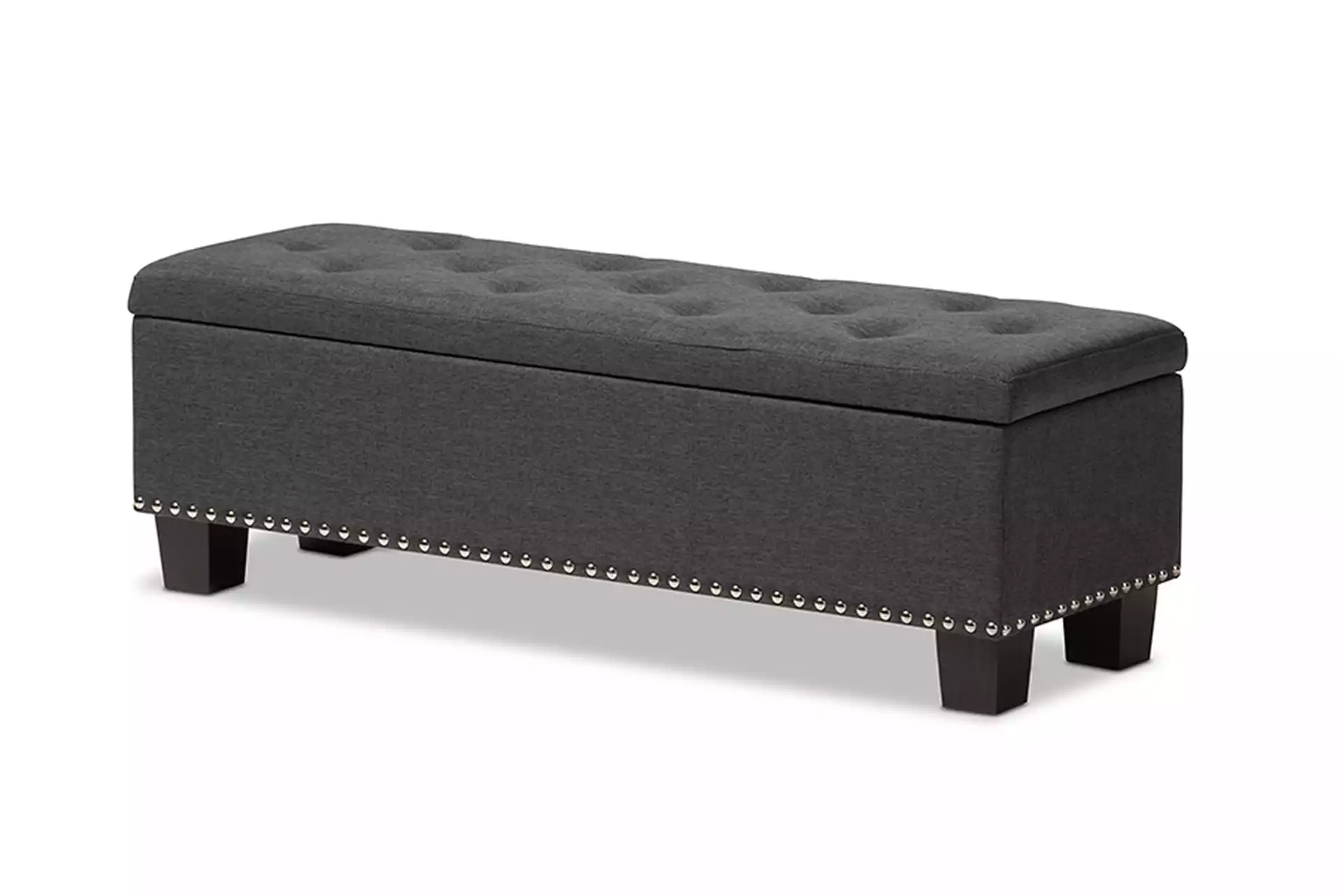 Hannah Modern and Contemporary Dark Grey Fabric Upholstered Button-Tufting Storage Ottoman Bench