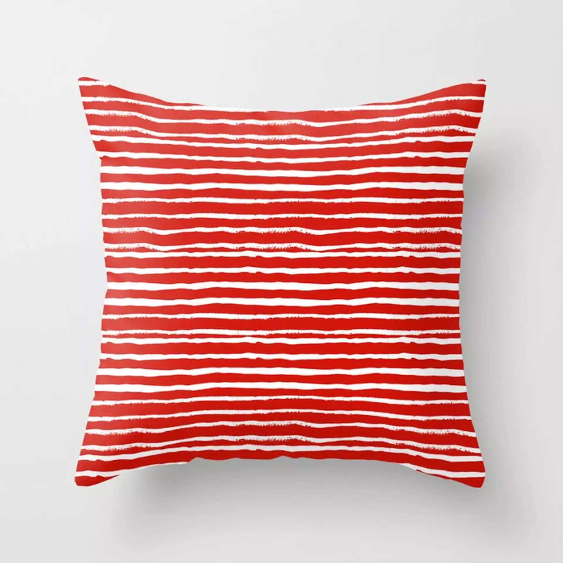 Minimal Christmas Red And White Holiday Pattern Stripes Candy Cane Stripe Pattern Couch Throw Pillow by Charlottewinter - Cover (20" x 20") with pillow insert - Outdoor Pillow
