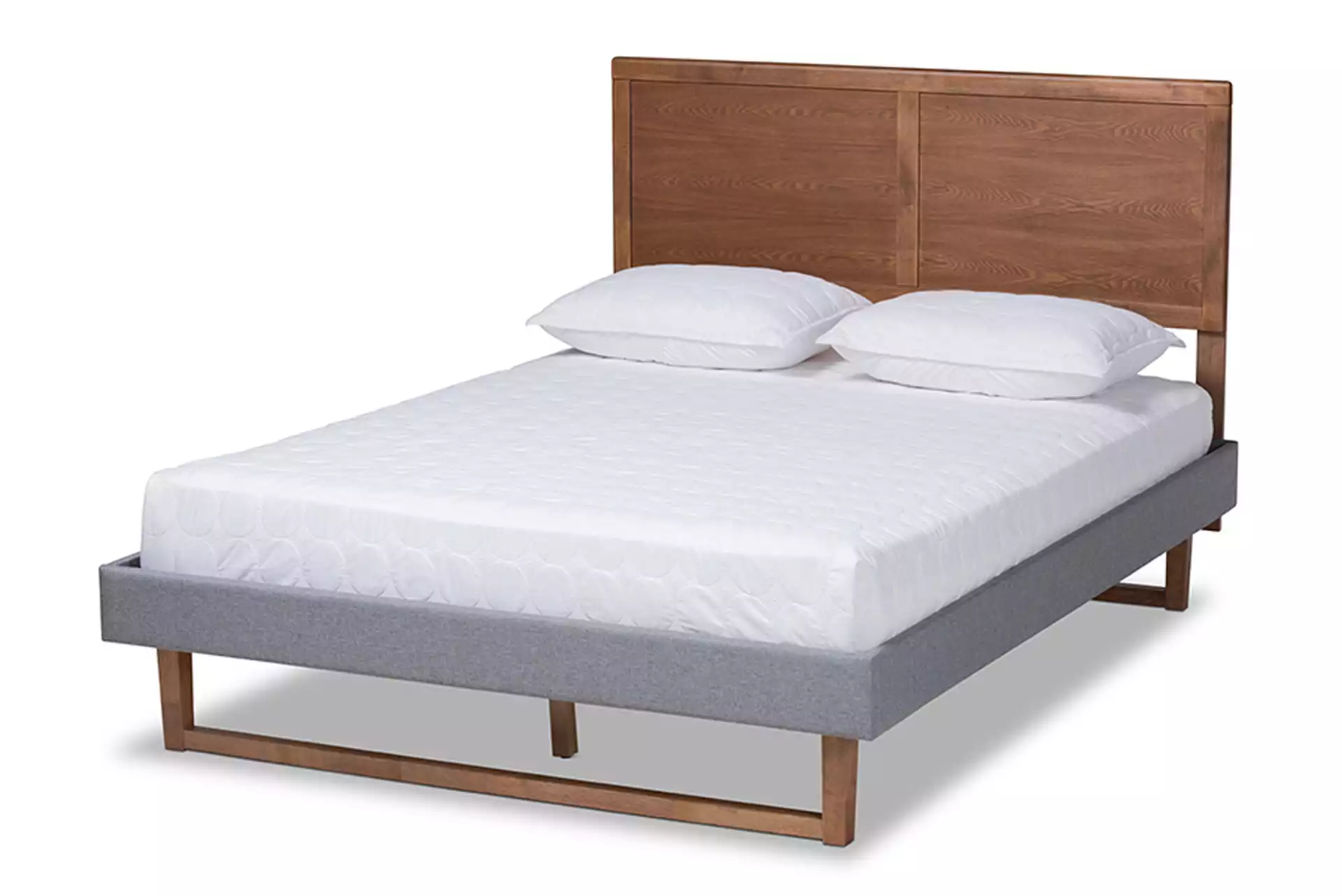 Allegra Mid-Century Modern Dark Grey Fabric Upholstered and Ash Walnut Brown Finished Wood King Size Platform Bed